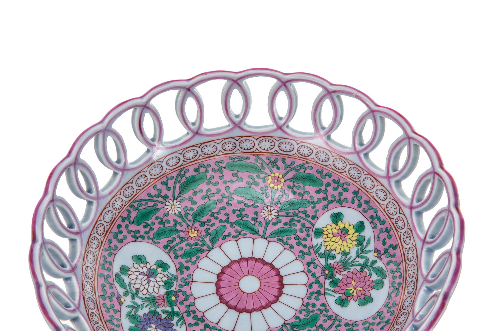 Herend. Ensemble d'1 vase Paon de Peking et 1 coupe ajourée Enamel Rose en porcelaine, XXe s.,  - 3