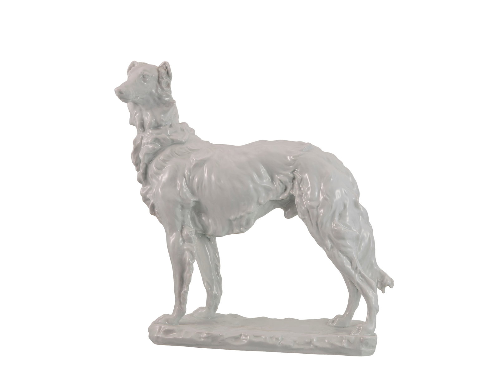 Herend. Grande sculpture de barzoï en porcelaine, XXe s., modèle de György II Vastagh: Herend. Grande sculpture de barzoï en porcelaine, XXe s., modèle de György II Vastagh (1868-1946), signée sur la terrasse, h. 41 cm