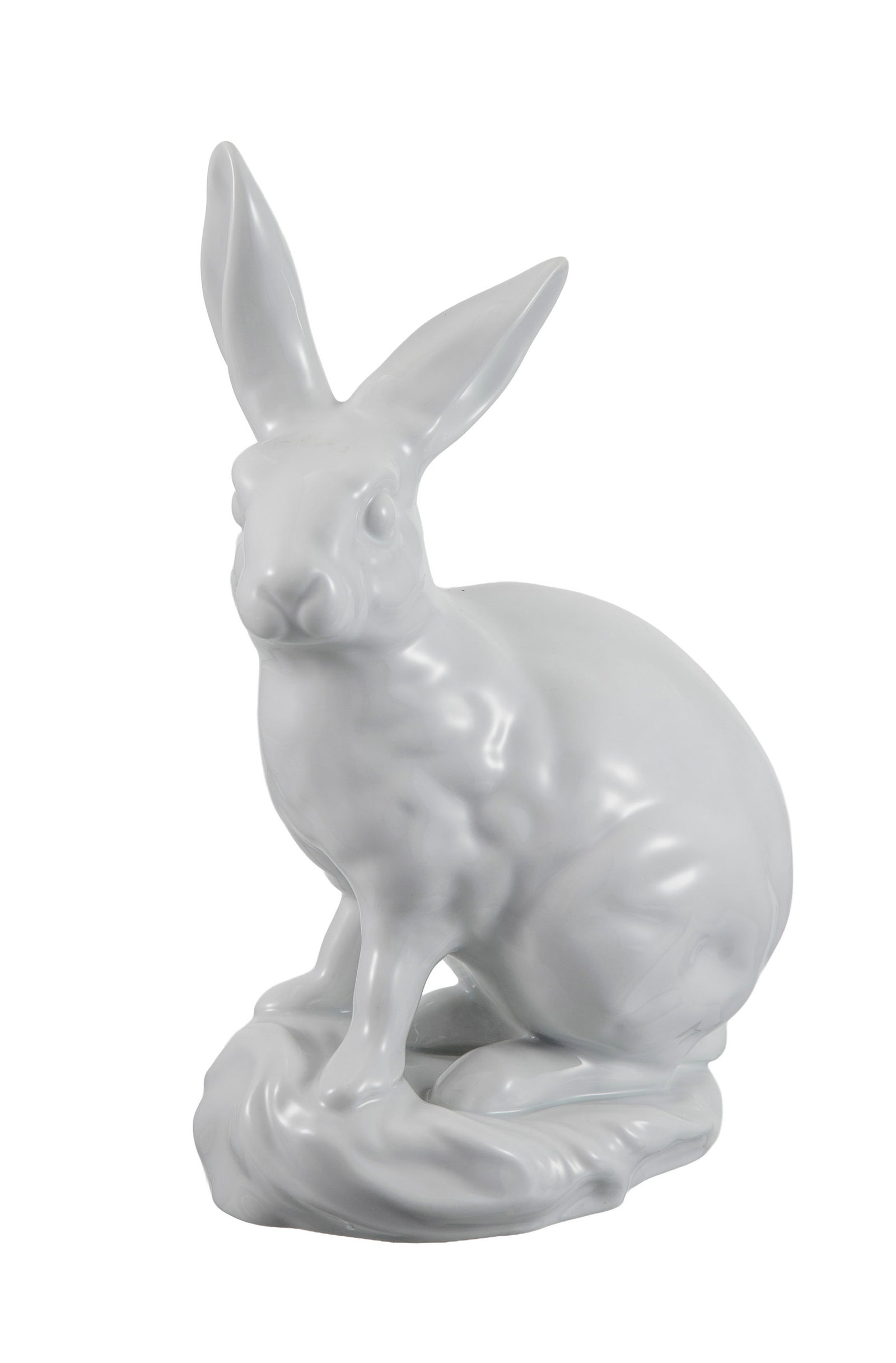 Herend. Lapin en porcelaine blanche, XXe s., modèle d'Eva Vastagh, h. 30 cm: Herend. Lapin en porcelaine blanche, XXe s., modèle d'Eva Vastagh, h. 30 cm