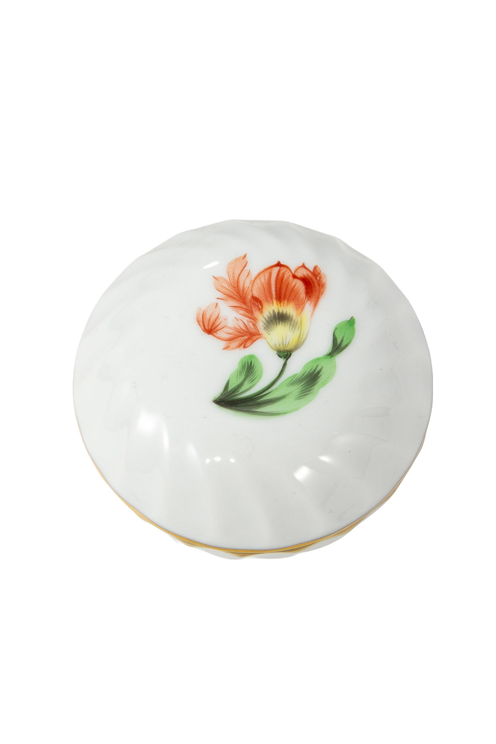 Herend. Ensemble de 4 boîtes et 1 coupelle feuille en porcelaine, XXe s., à décor pol - 2