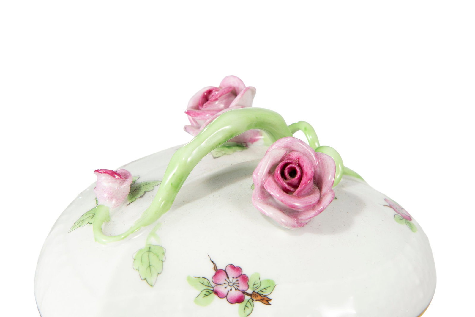 Herend. Ensemble de 4 boîtes et 1 coupelle feuille en porcelaine, XXe s., à décor pol - 5