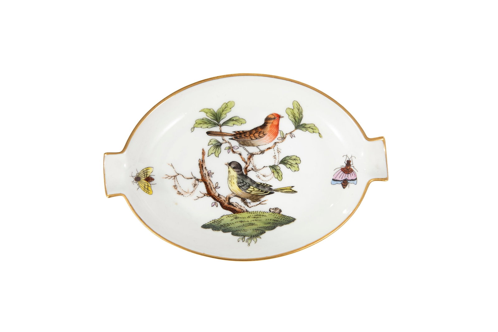 Herend. Ensemble de 4 pièces en porcelaine, modèle Rothschild, comprenant: 1 coupelle quad - 2