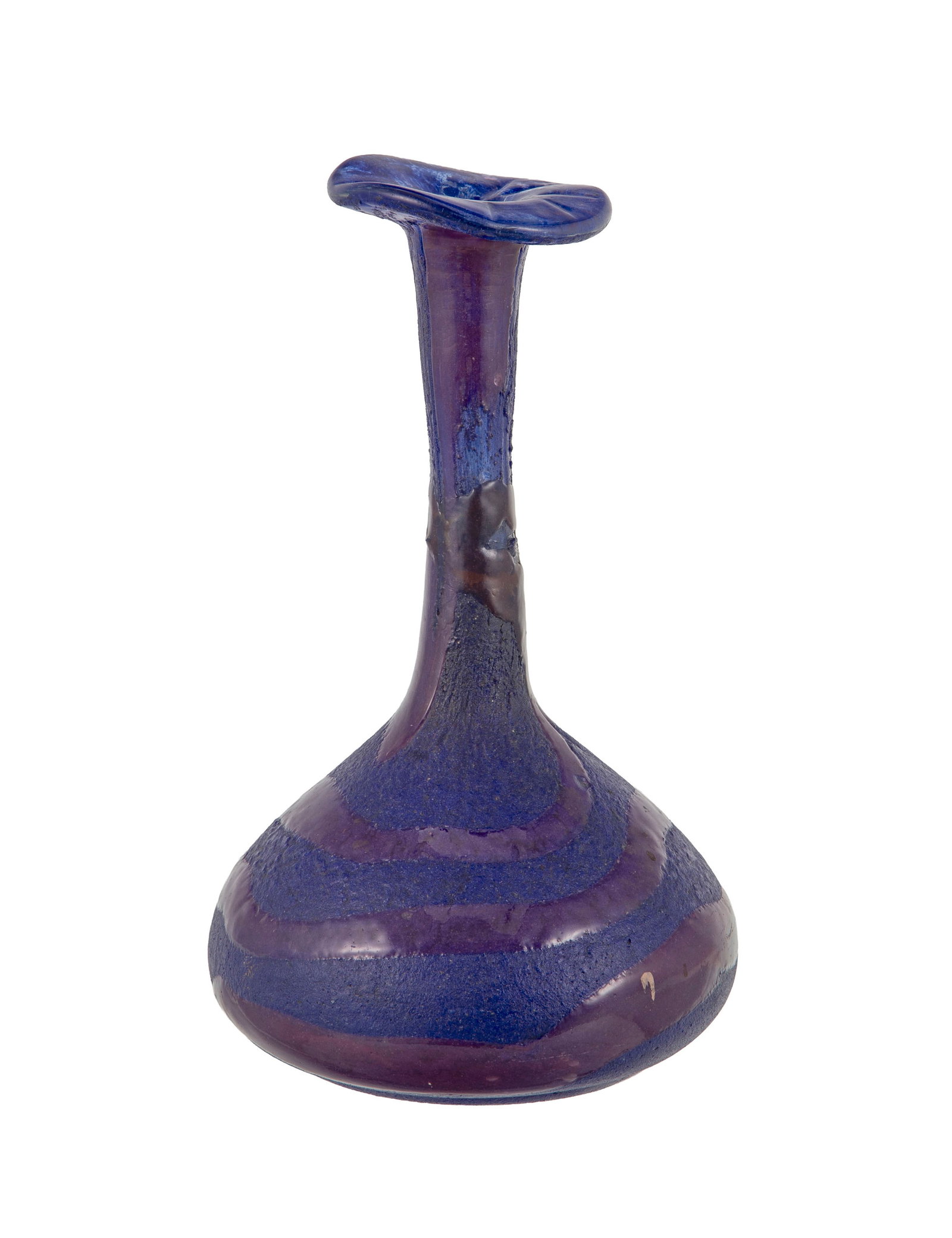 Vase soliflore en verre violet et bleu foncé, Schneider, signature à l'amphore, h. 27 cm: Vase soliflore en verre violet et bleu foncé, Schneider, signature à l'amphore, h. 27 cm
