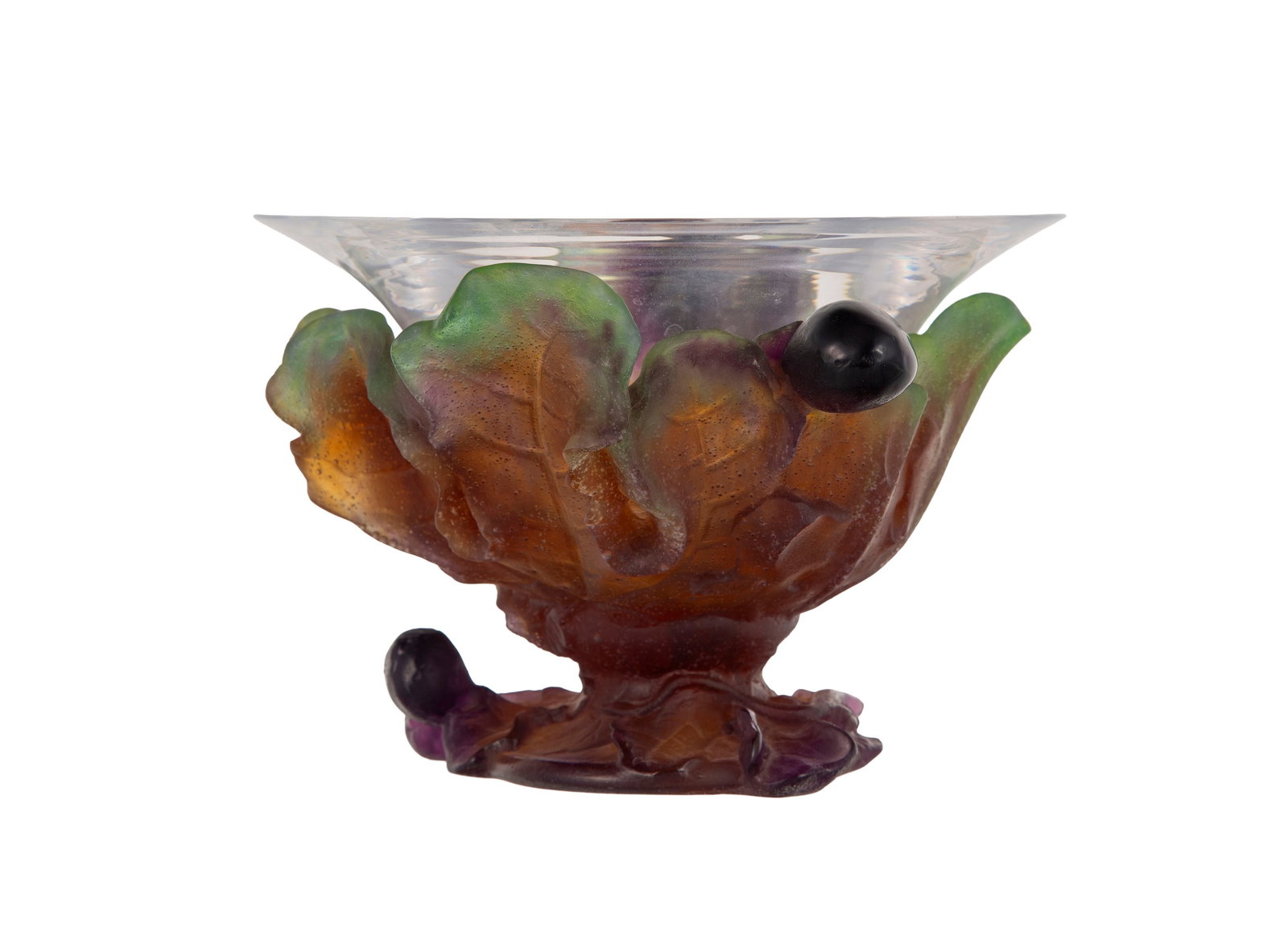 Daum France. Coupe en verre et pâte de verre, à décor de raisins, signature sous la b (1 of 1)