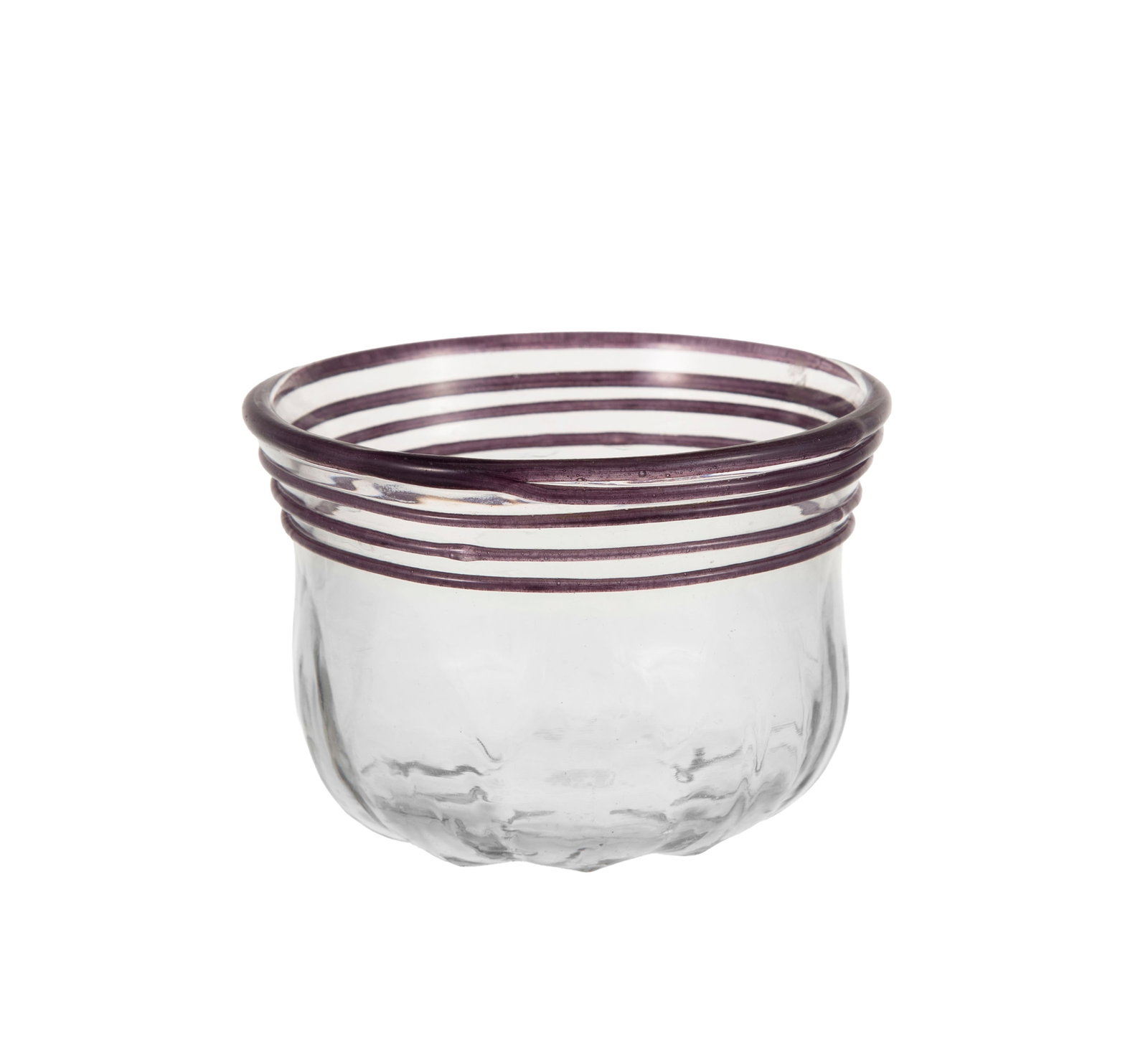 Daum Nancy France. Coupe en verre blanc signée, à décor appliqué de filets viole (1 of 1)