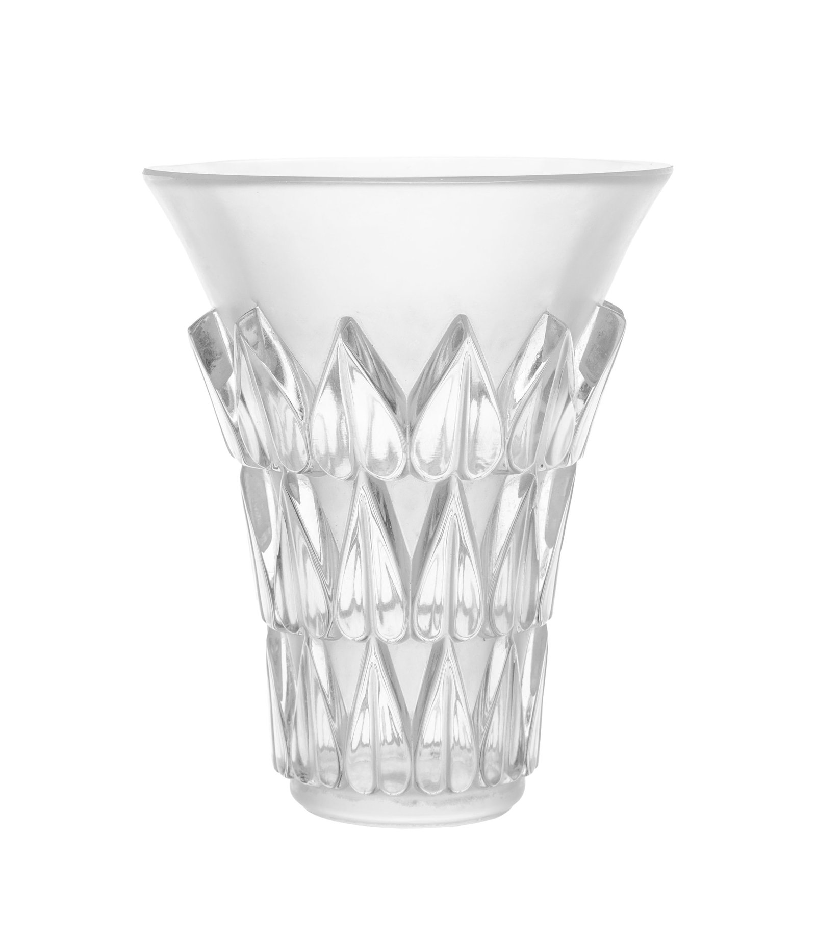 Lalique France. Vase en verre moulé-pressé, modèle feuilles, signature à la poin (1 of 1)