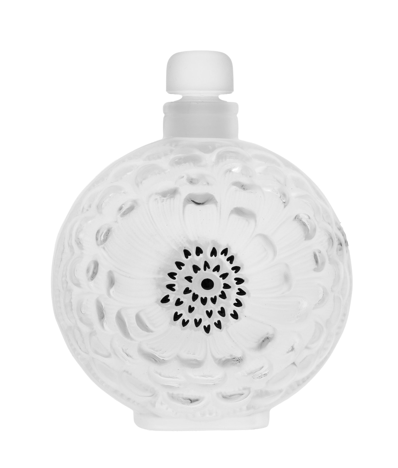Lalique France. Flacon en verre moulé-pressé satiné et émaillé noir, mod (1 of 2)