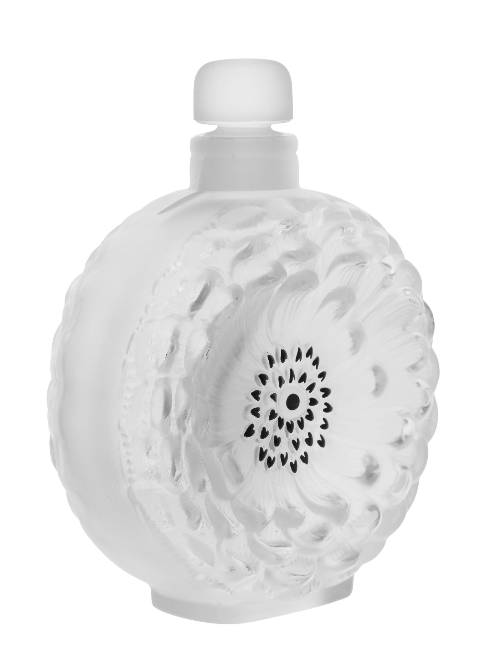 Lalique France. Flacon en verre moulé-pressé satiné et émaillé noir, mod - 2