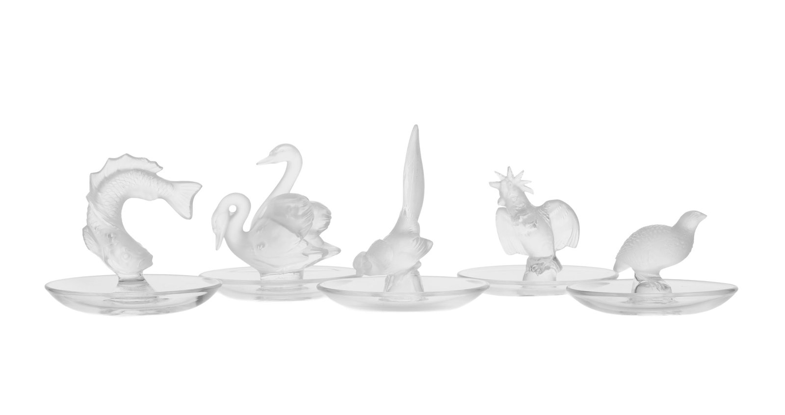 Lalique France. Ensemble de 5 baguiers en verre moulé-pressé en partie satiné, à (1 of 4)