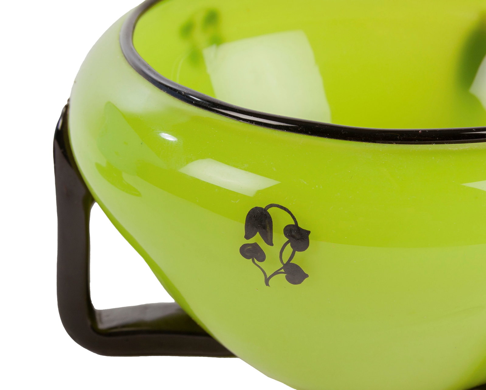 LOETZ. Ensemble d1 1 vase et 1 coupe en verre Tango bleu, vert et noir, à décor noir de fl - 3