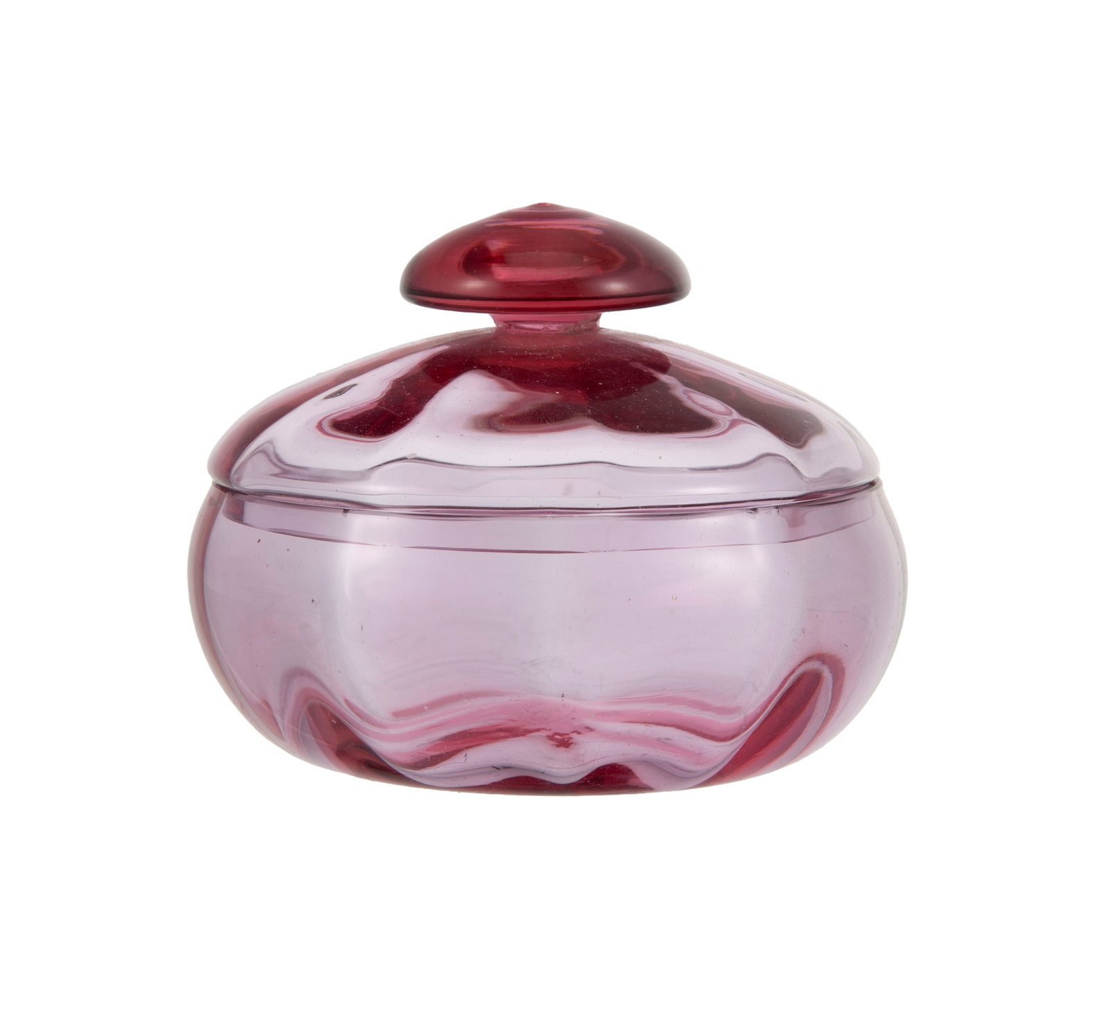 Moser. Bonbonnière style Art Déco en verre rose, signée sous la base, h. 8 cm: Moser. Bonbonnière style Art Déco en verre rose, signée sous la base, h. 8 cm