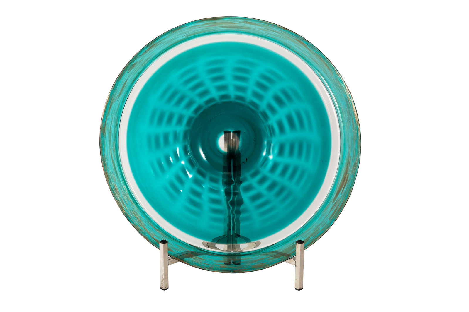 Murano. Grande coupe en verre turquoise, années 1980, inclusions paillons cuivrés, diam. 8 (1 of 3)