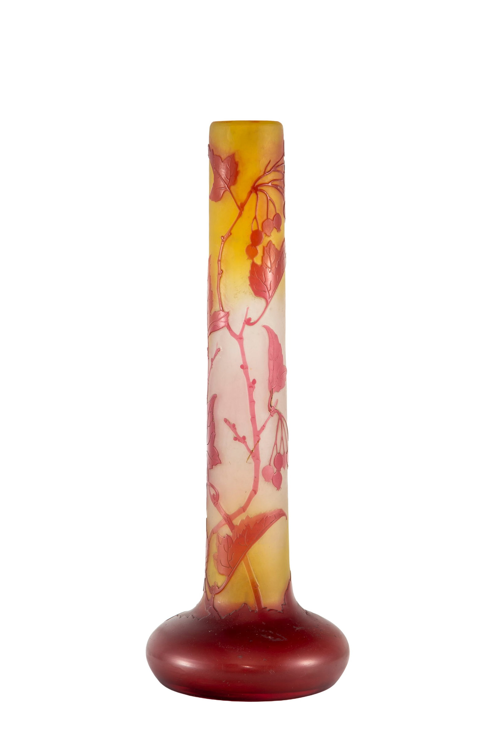 Gallé. Vase soliflore en verre multicouche, à décor dégagé à l'acide d - 2