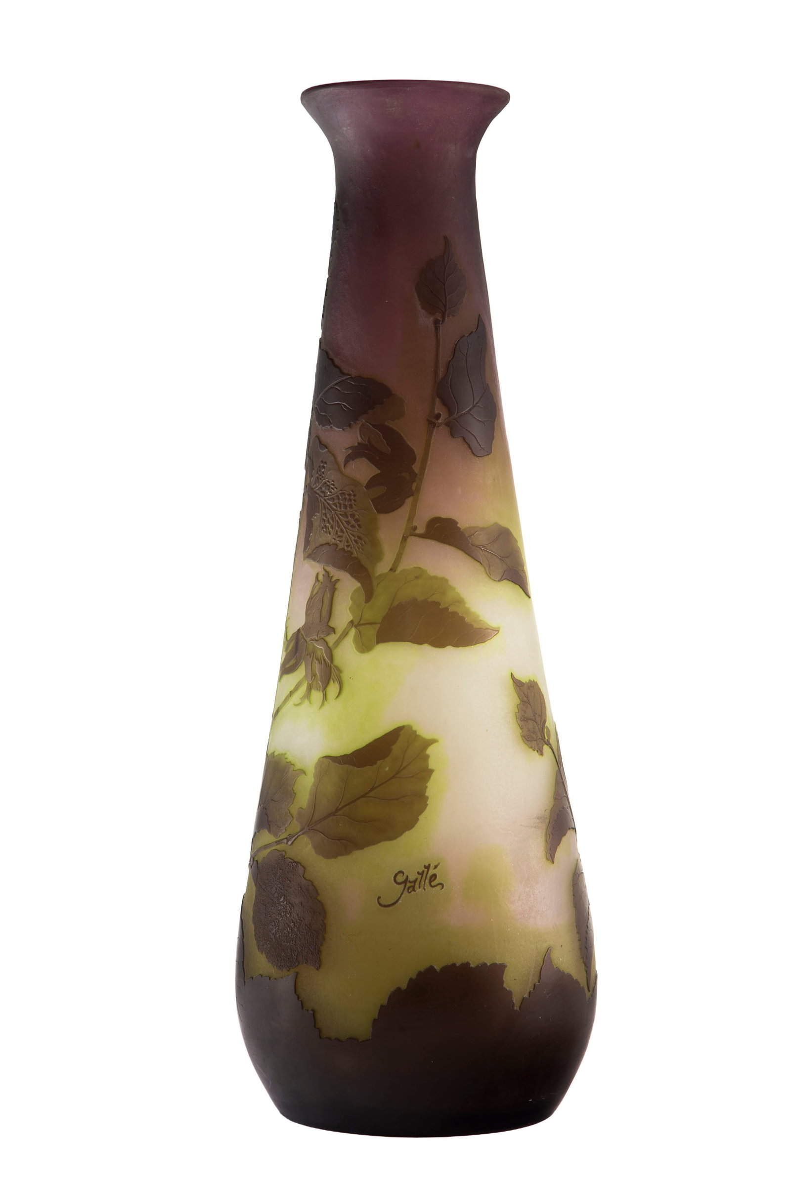 Gallé. Vase piriforme à col ouvert en verre multicouche, à décor dégagé - 3