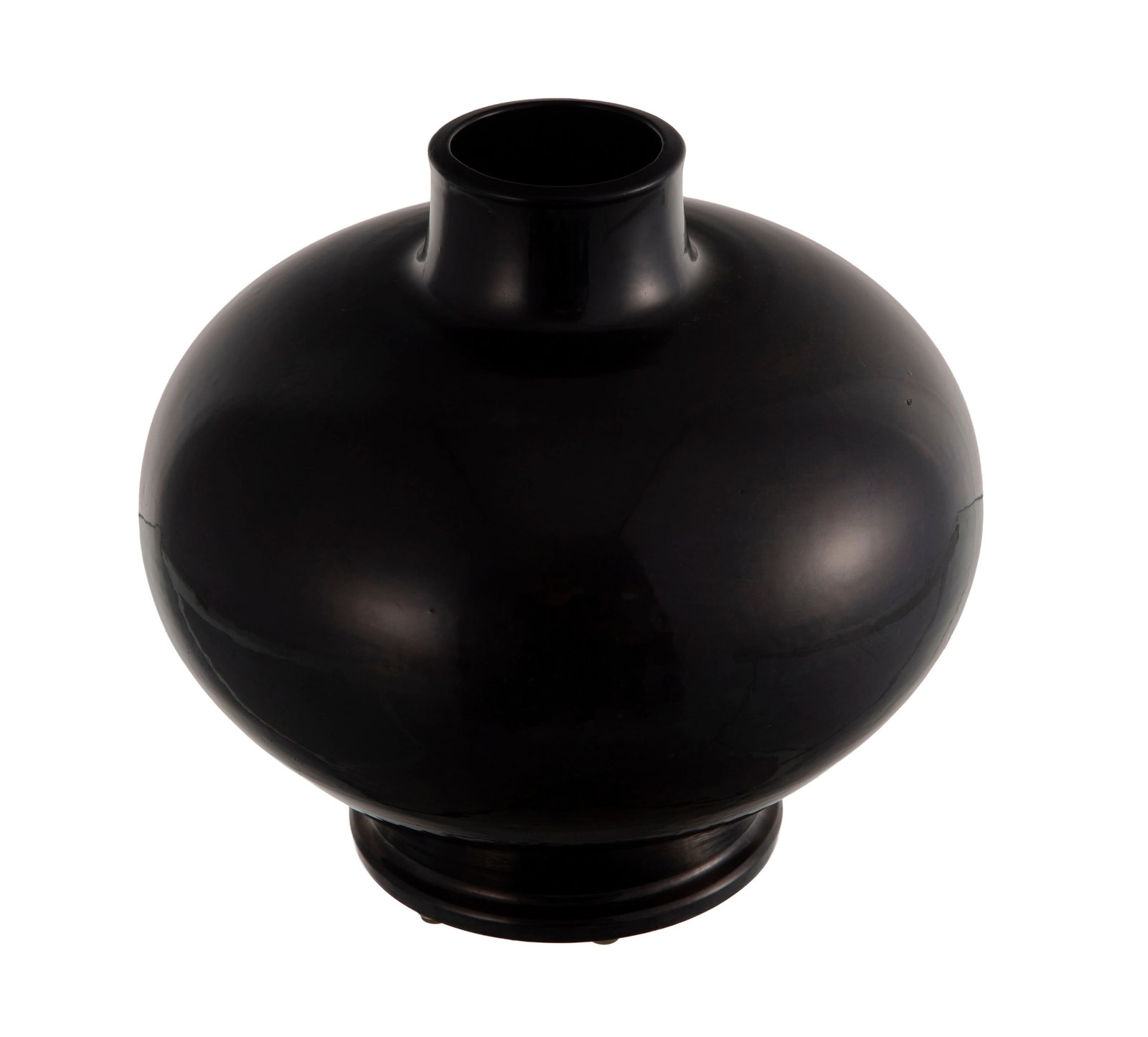 Vase à panse renflée sur talon et col droit en céramique lustrée noire, sign - 2