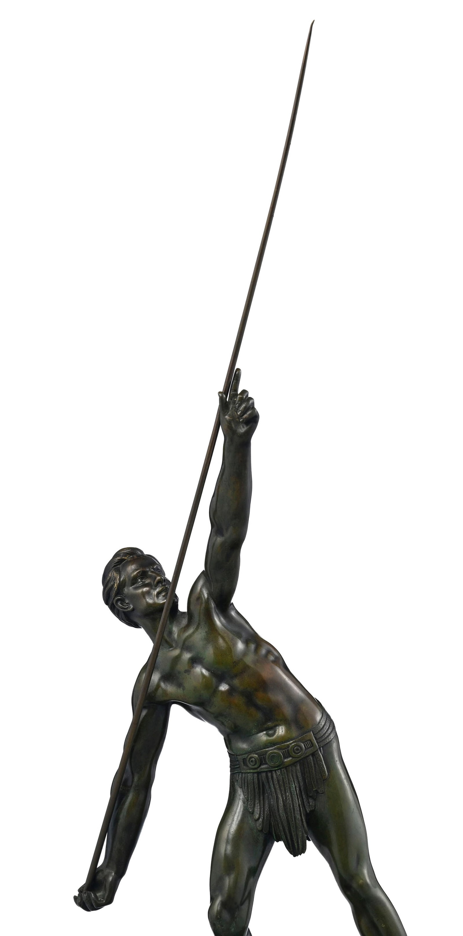 Demeter Chiparus (1886-1947), "Le lanceur de javelot", bronze à patine verte, signé sur la - 3