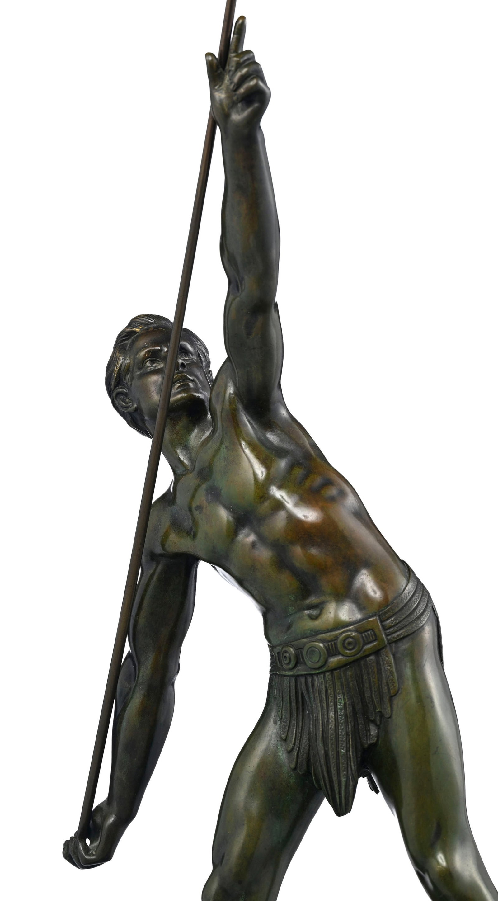 Demeter Chiparus (1886-1947), "Le lanceur de javelot", bronze à patine verte, signé sur la - 5