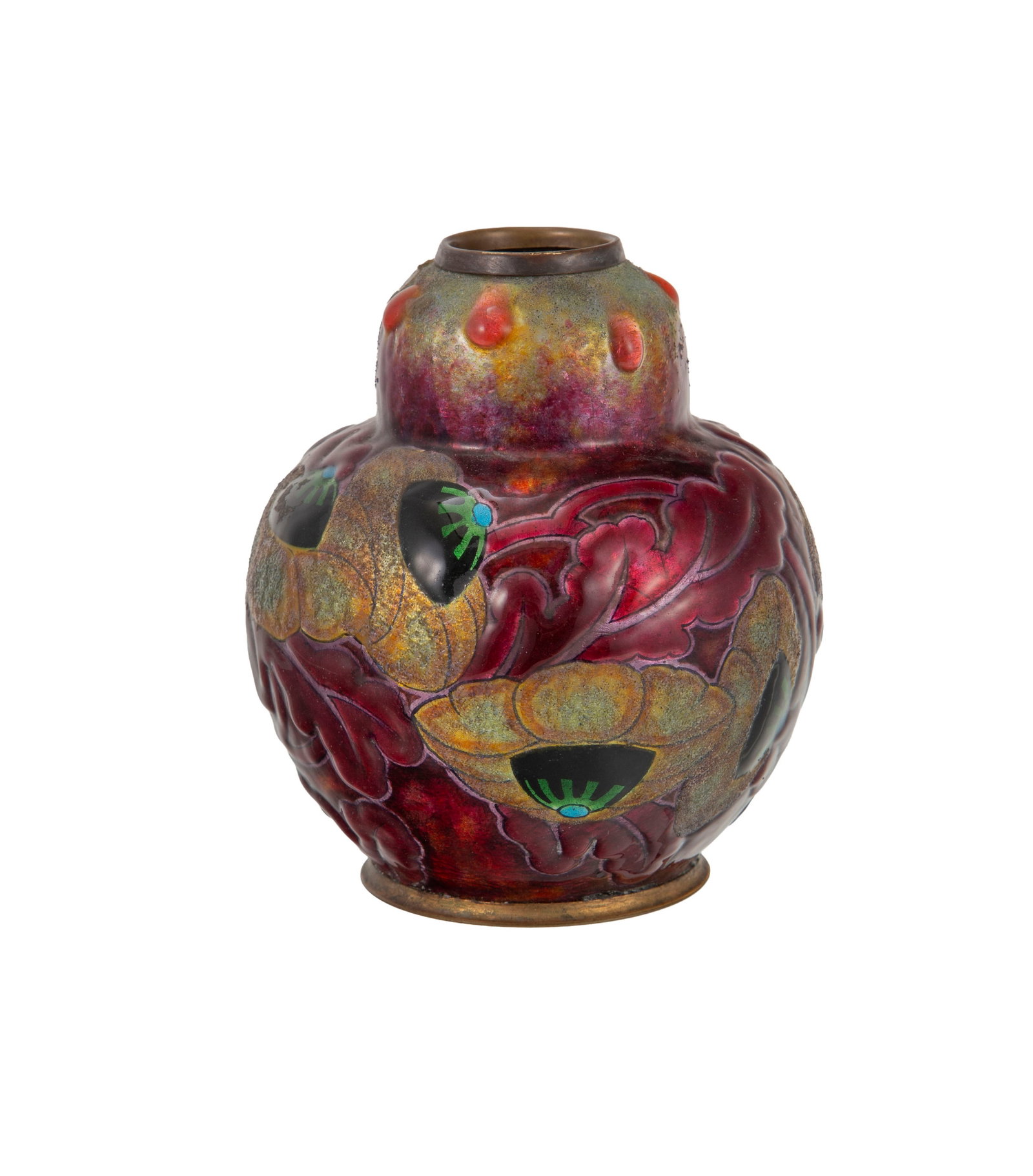 Camille Fauré (1874-1956). Vase à décor d'émaux polychromes signé C Faur: Camille Fauré (1874-1956). Vase à décor d'émaux polychromes signé C Fauré Limoges, à décor de fleurs, h. 13,5 cm
