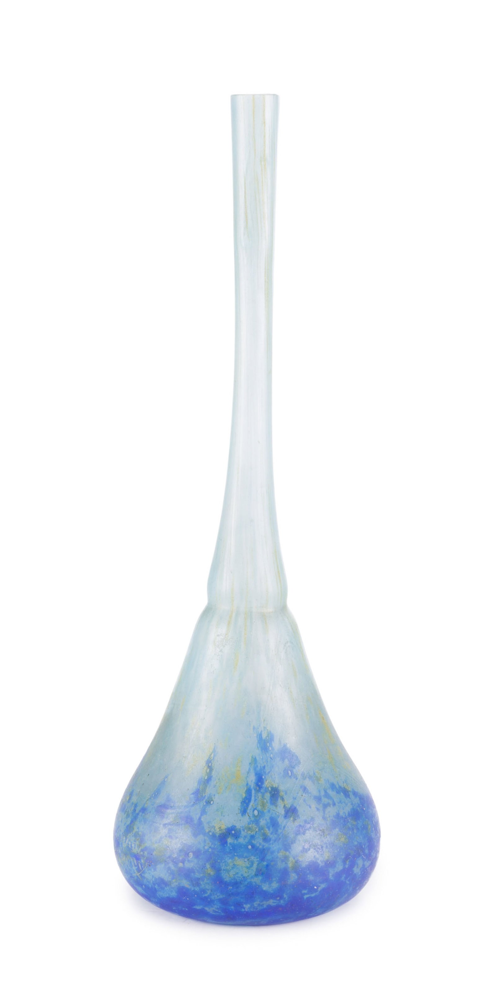 Daum Nancy. Vase soliflore en verre marmoréen, dans les tons bleus et jaunes, h. 45 cm (1 of 2)
