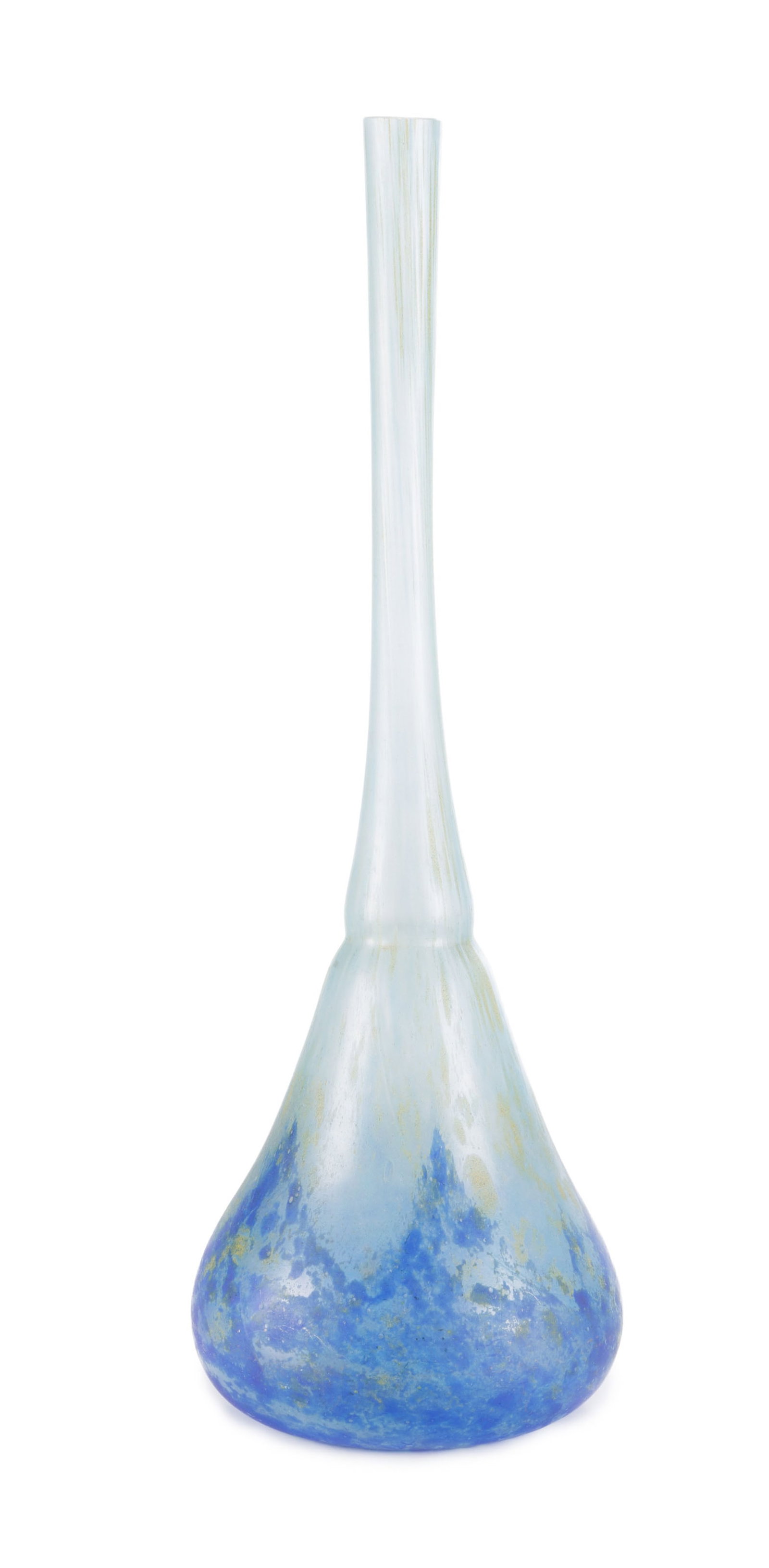Daum Nancy. Vase soliflore en verre marmoréen, dans les tons bleus et jaunes, h. 45 cm - 2