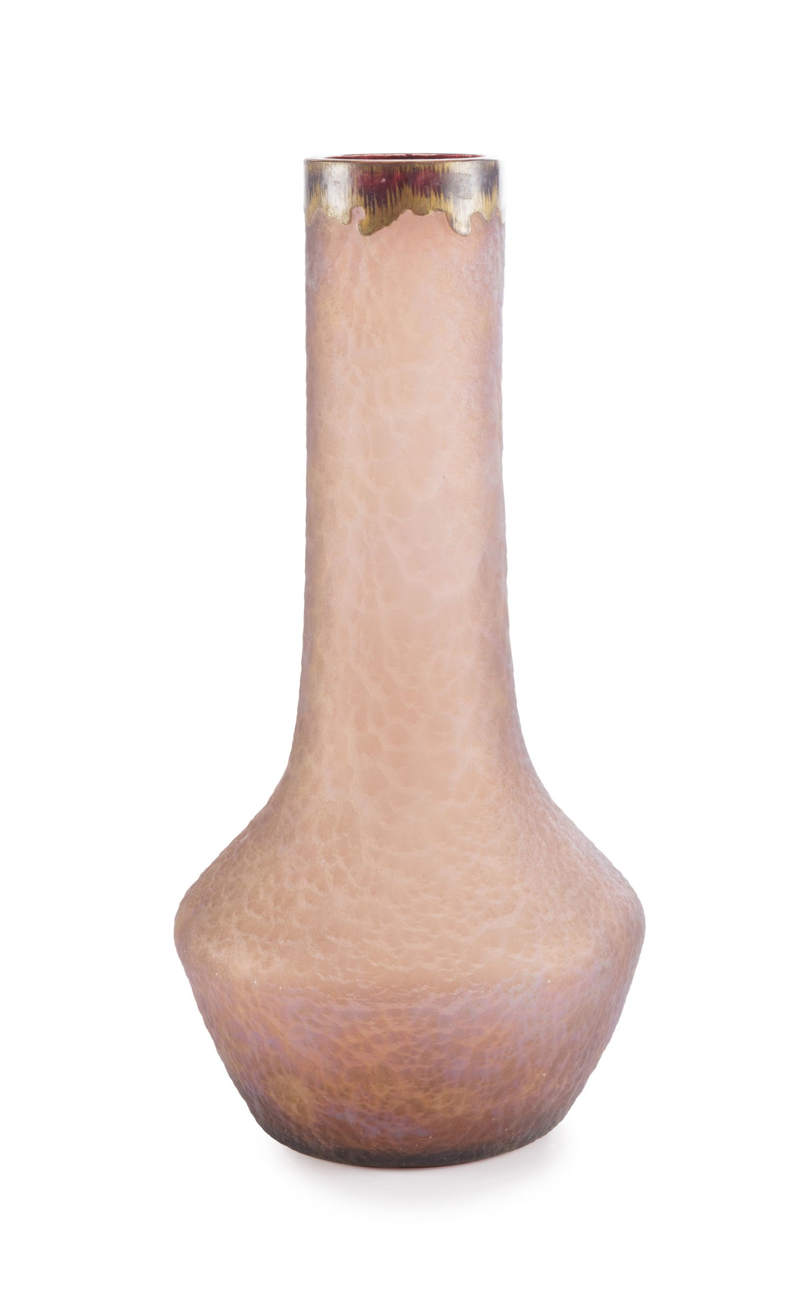 Daum Nancy. Vase balustre à col droit en verre givré fumé, décor rehauts or au c: Daum Nancy. Vase balustre à col droit en verre givré fumé, décor rehauts or au col, signé sous la base, h. 47,5 cm