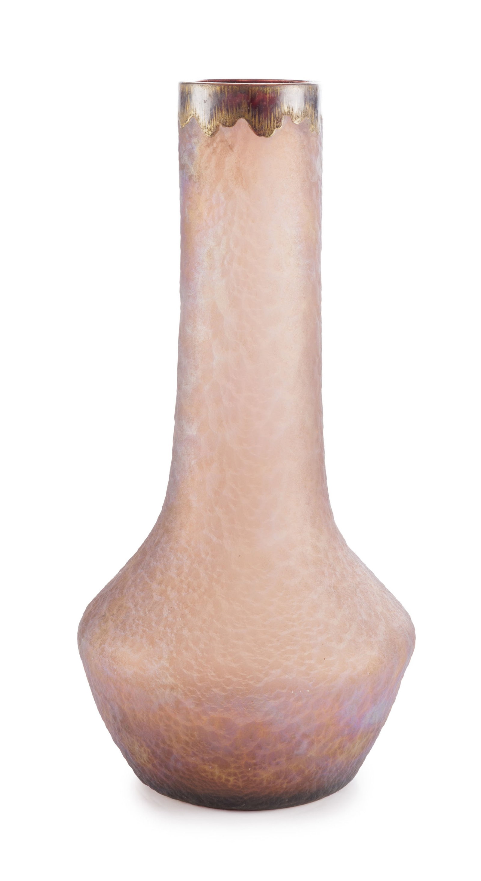Daum Nancy. Vase balustre à col droit en verre givré fumé, décor rehauts or au c - 2