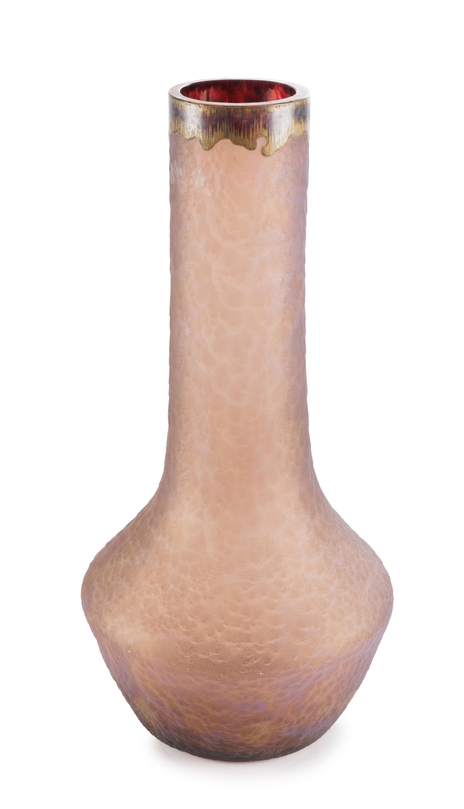Daum Nancy. Vase balustre à col droit en verre givré fumé, décor rehauts or au c - 3