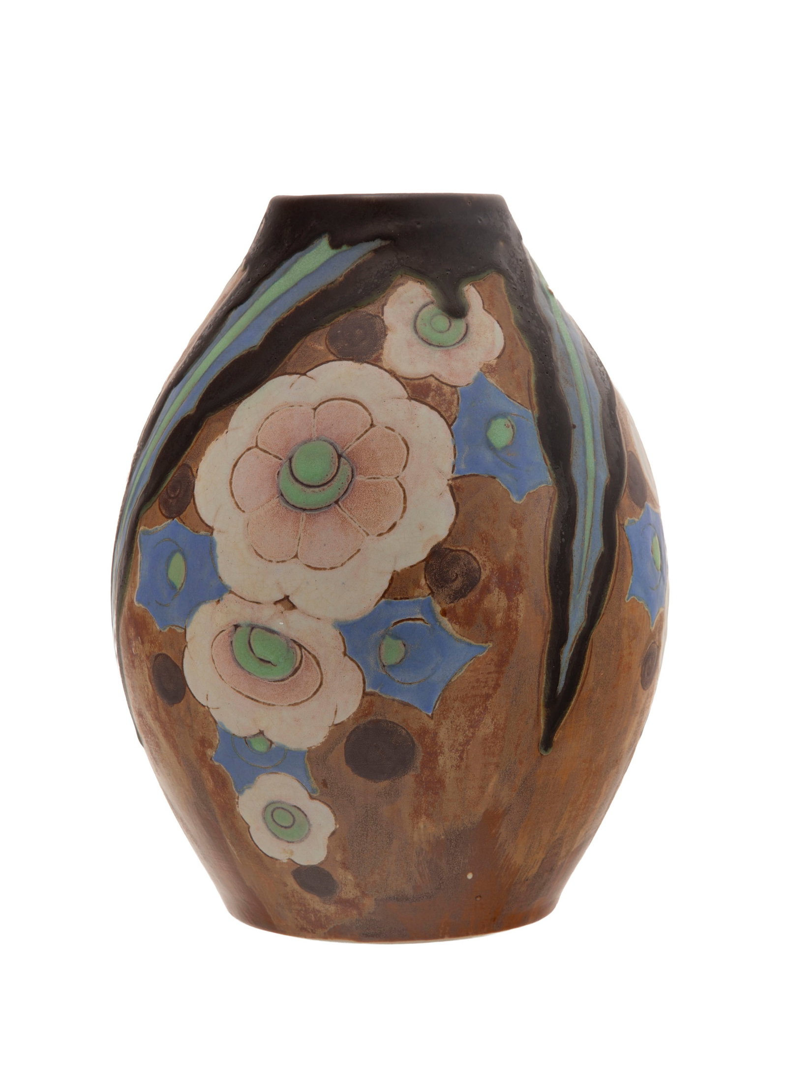 Keramis. Vase en grès à décor de fleurs polychromes, modèle de Charles Catteau ( (1 of 2)