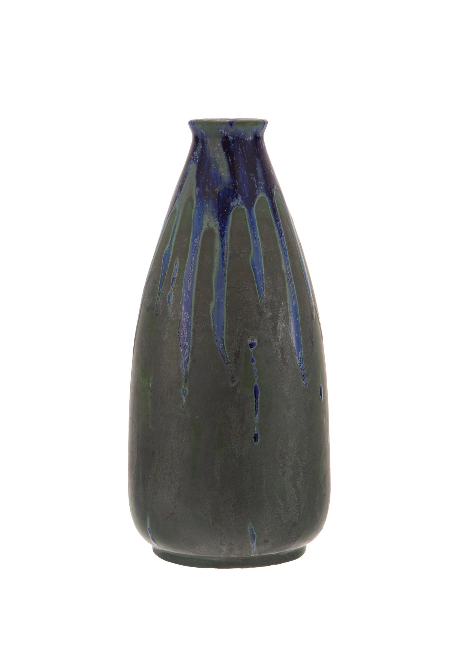 Keramis attribué à. Vase en grès émaillé, à décor de coulures ble: Keramis attribué à. Vase en grès émaillé, à décor de coulures bleues sur fond vert, non signé, h. 29 cm