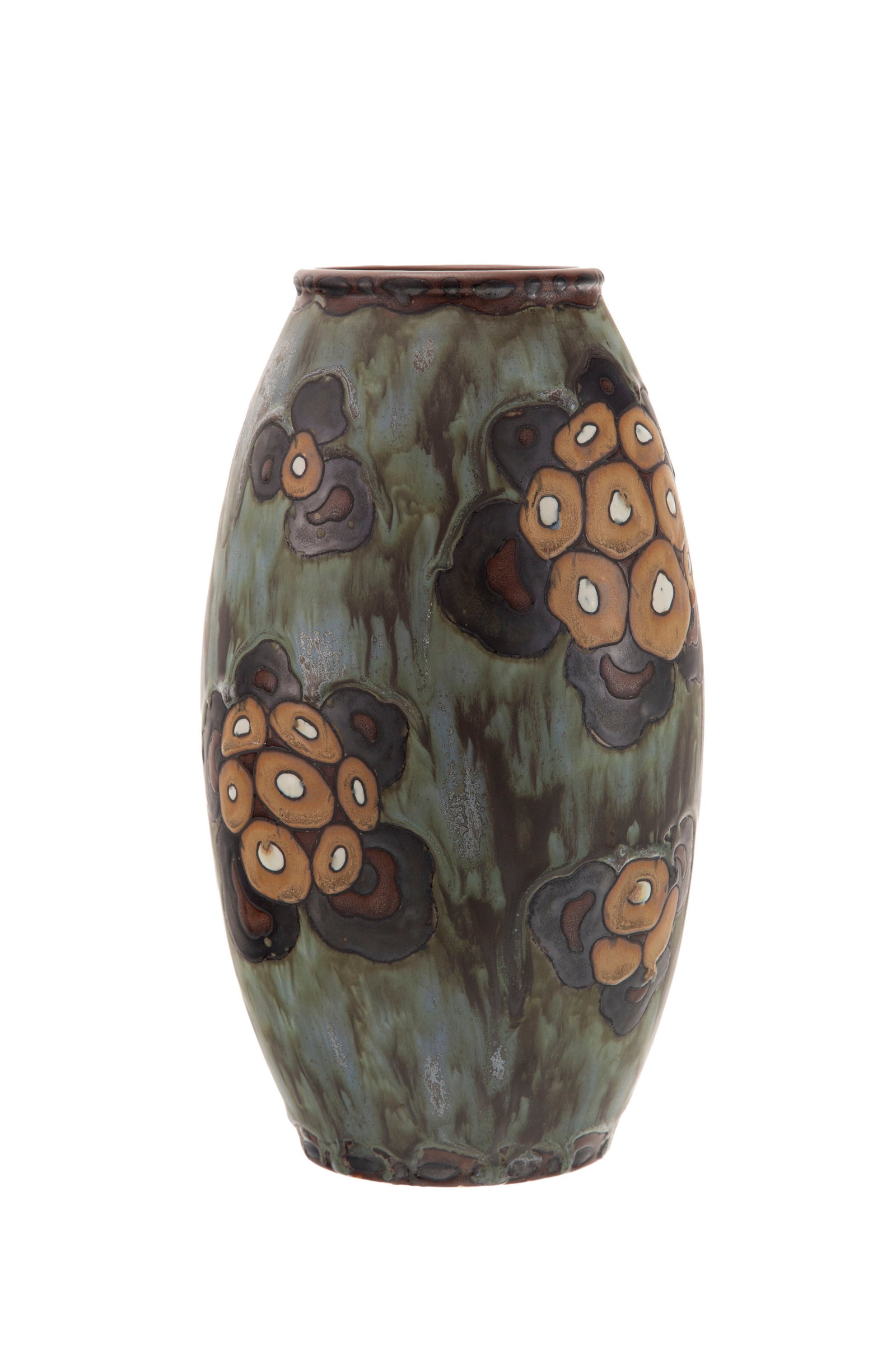 Keramis. Vase ovoïde en grès émaillé, La Louvière, Belgique, modèle de: Keramis. Vase ovoïde en grès émaillé, La Louvière, Belgique, modèle de Charles Catteau (1880-1966), à décor de fleurs stylisées, D. 773, signé sous