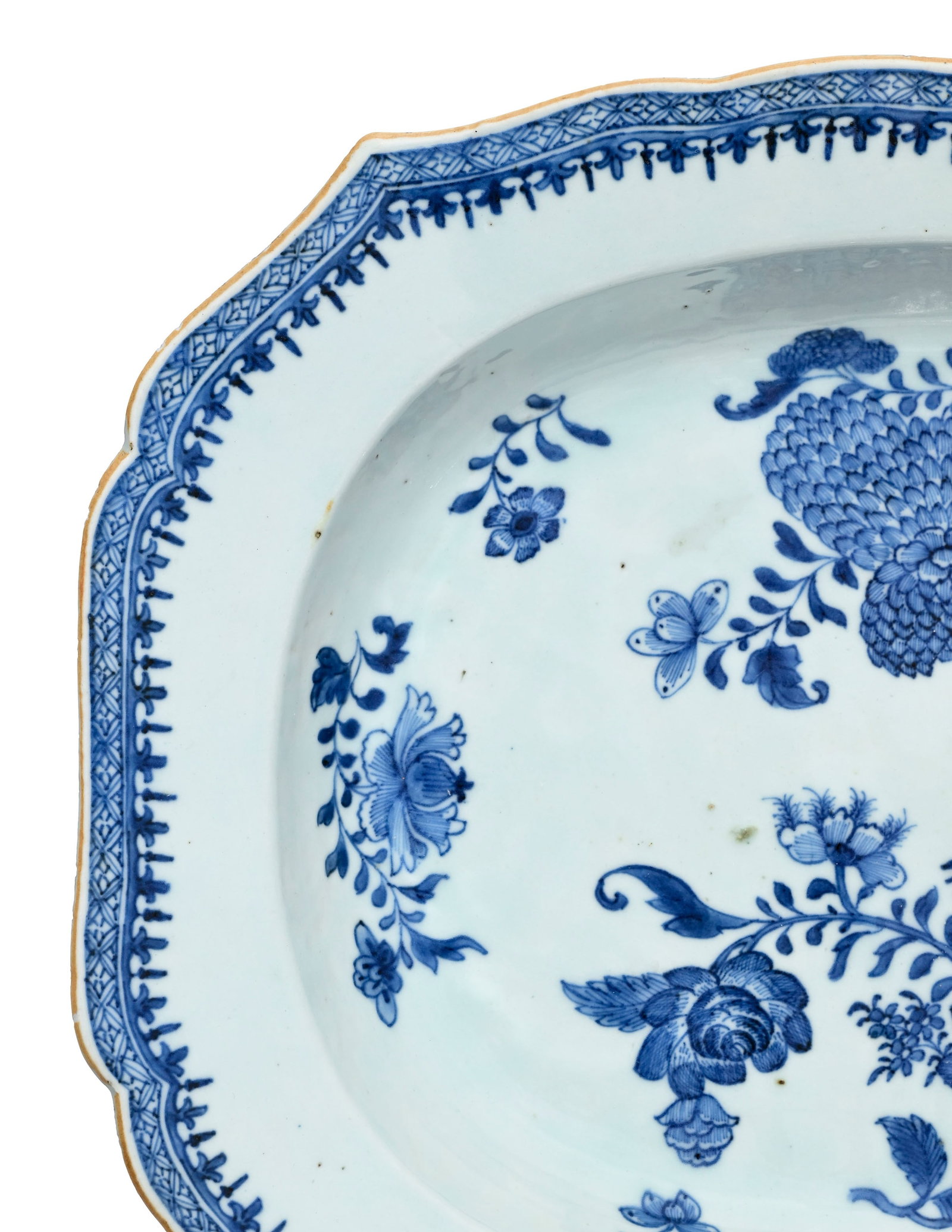 Présentoir creux polylobé en porcelaine, Chine, dynastie Qing, décor en bleu de fleur - 3