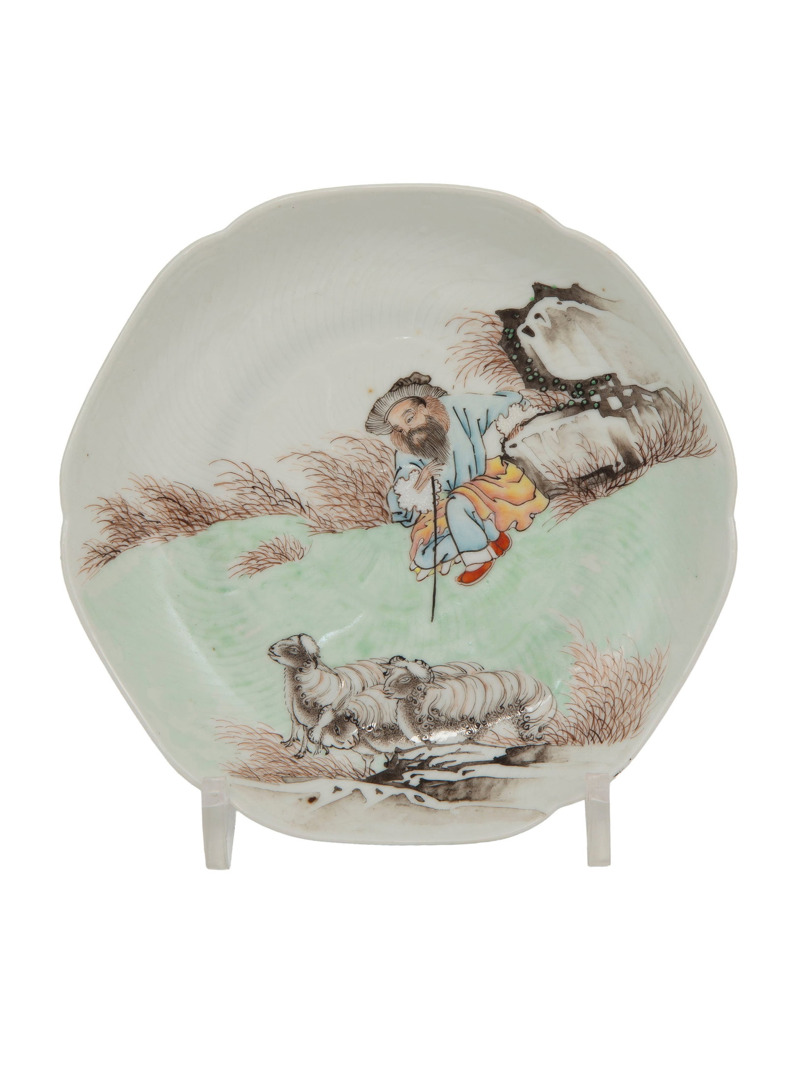 Coupe et sa soucoupe en porcelaine, Chine, XVIIIe s., chacune au décor d'un berger et ses mouto - 3
