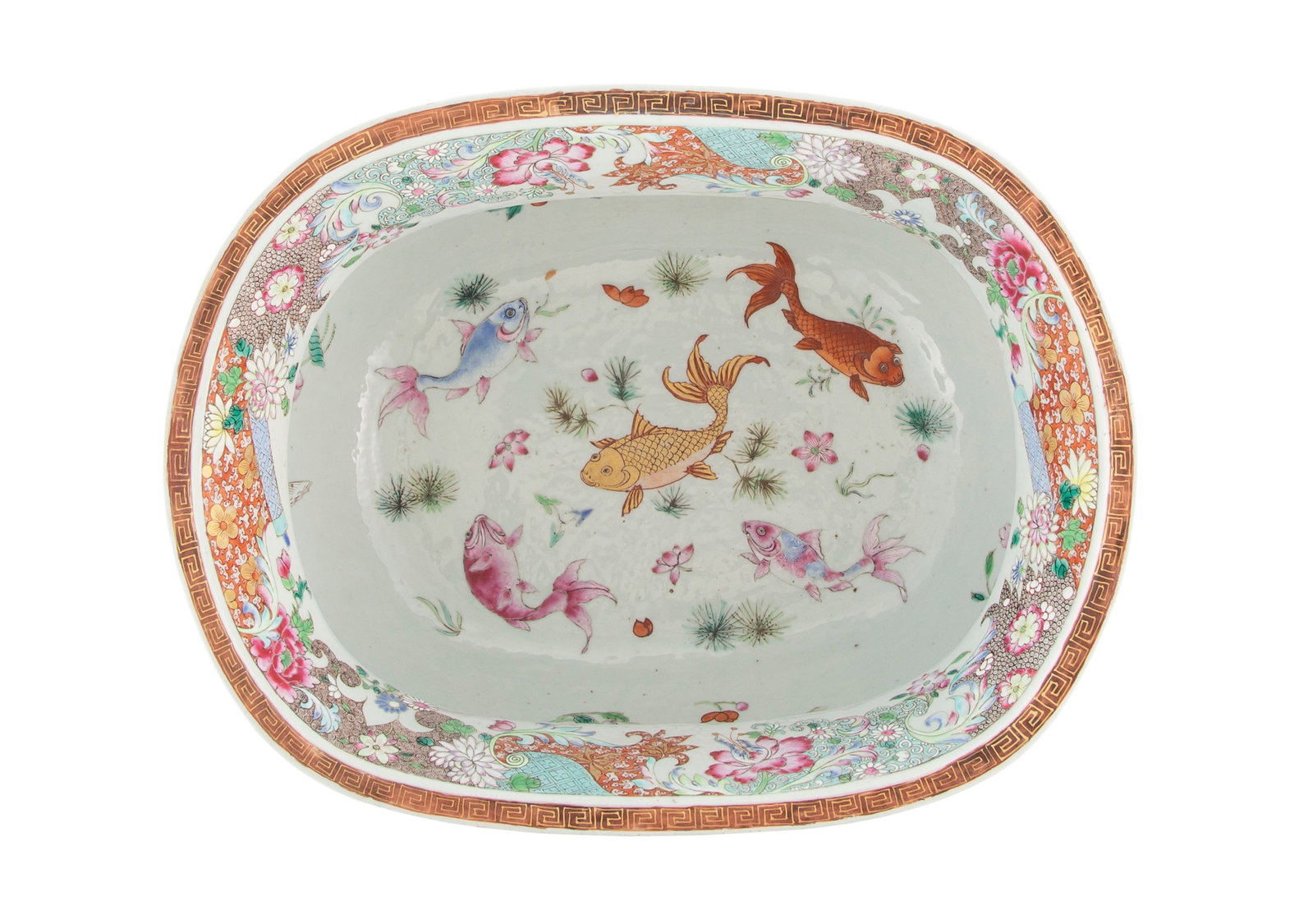 Jardinière ou vasque en porcelaine famille rose, Chine, dynastie Qing, décor de fleurs, ro - 2