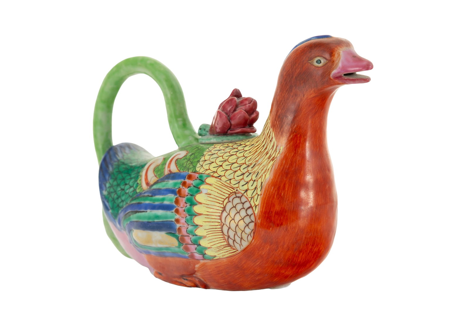 2 verseuses en porcelaine en forme de canard, Chine, dynastie Qing, prise en forme de lotus, l. 19,5 - 3