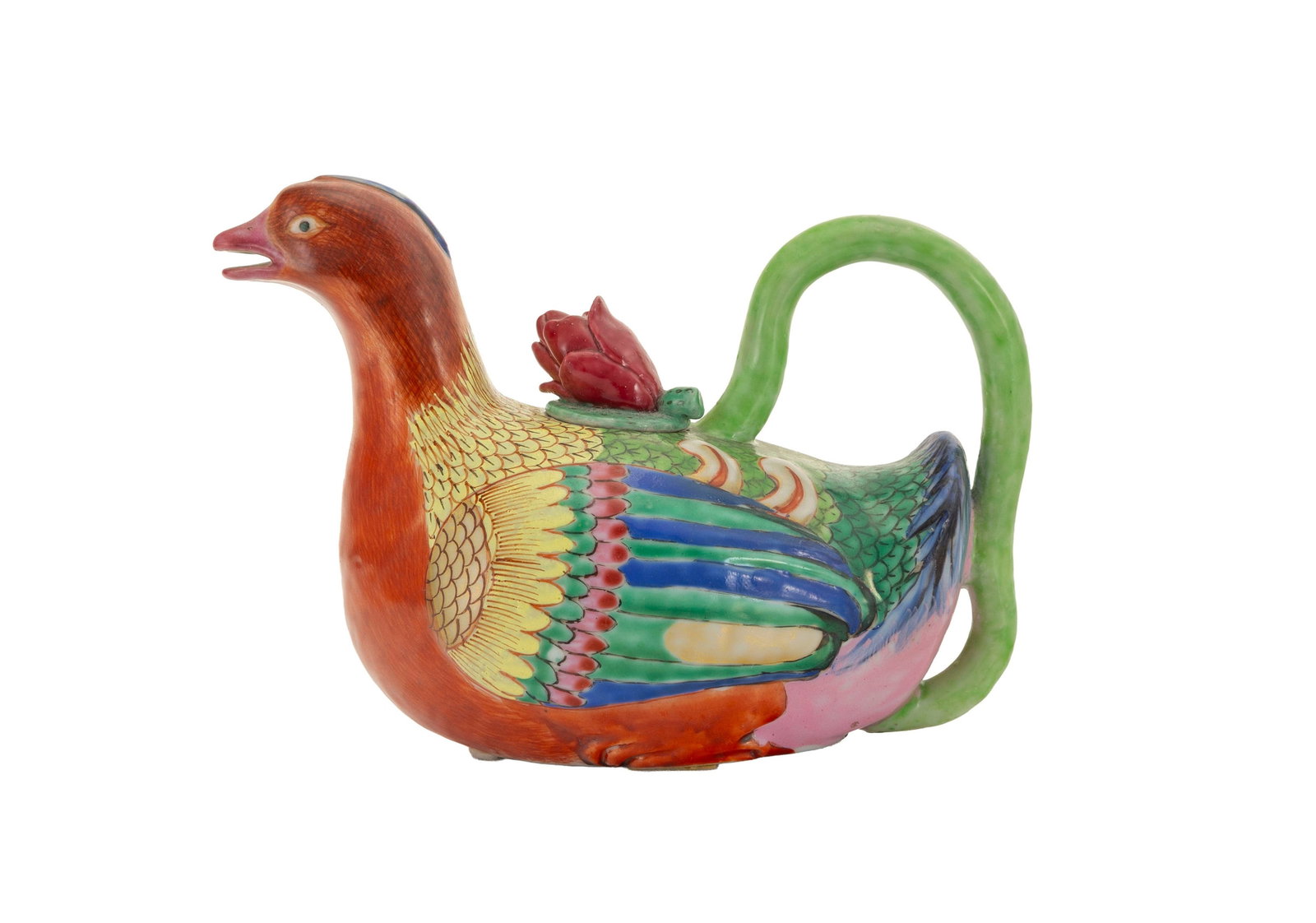 2 verseuses en porcelaine en forme de canard, Chine, dynastie Qing, prise en forme de lotus, l. 19,5 - 5