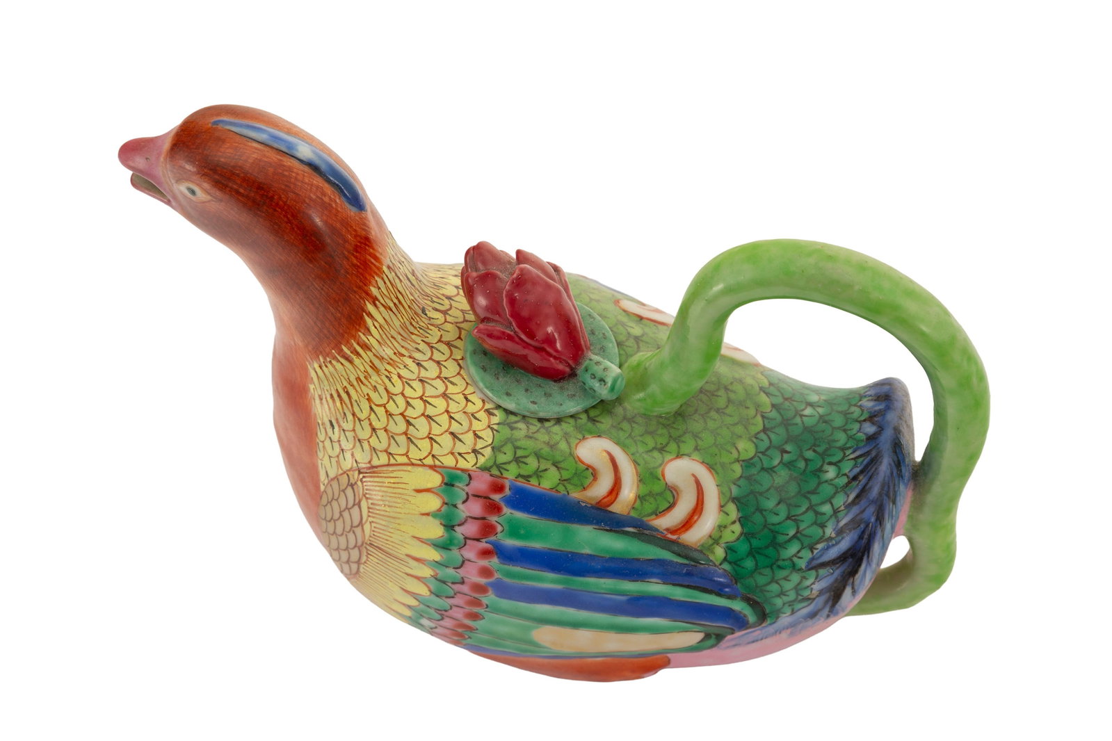 2 verseuses en porcelaine en forme de canard, Chine, dynastie Qing, prise en forme de lotus, l. 19,5 - 6