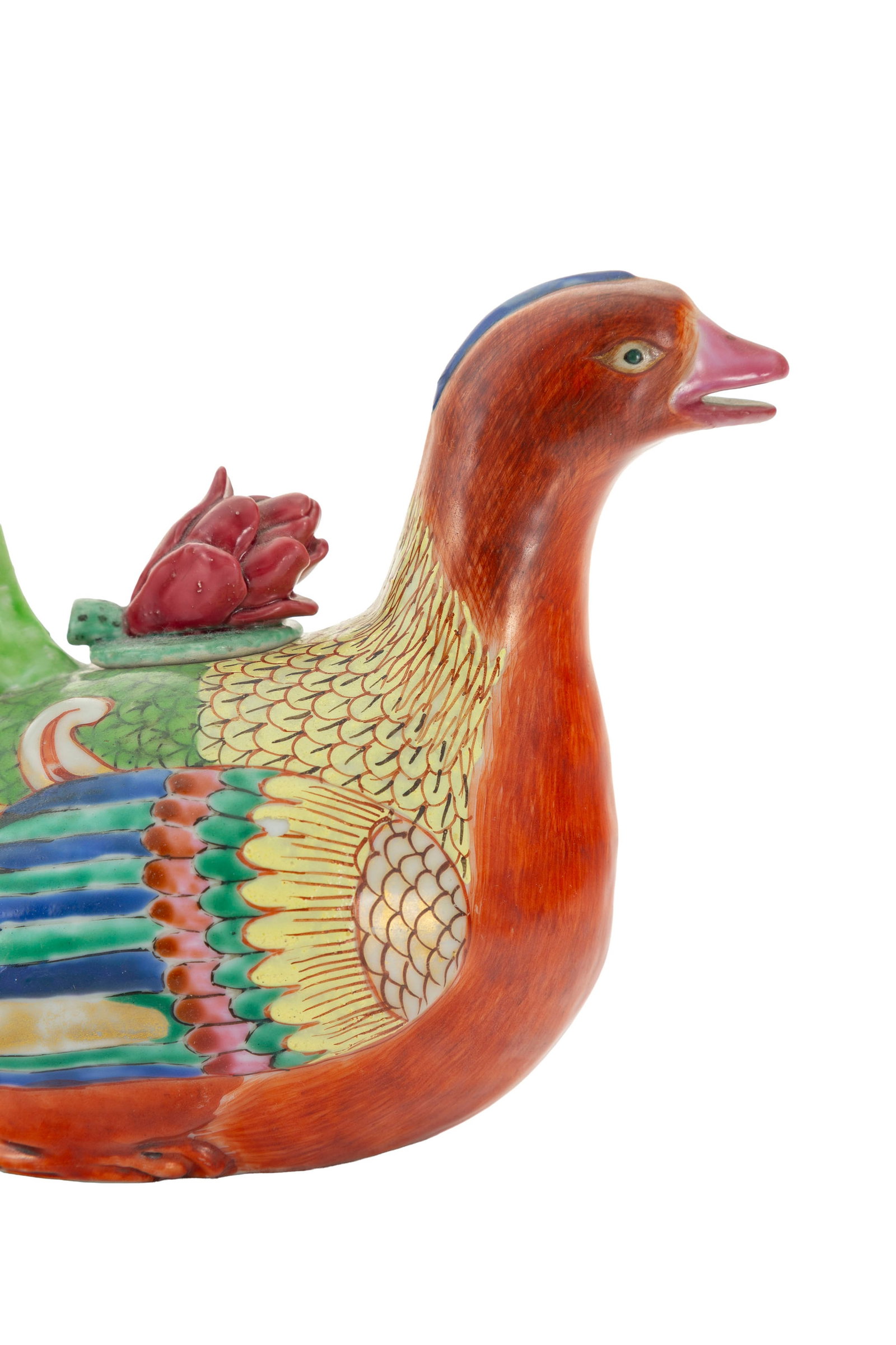 2 verseuses en porcelaine en forme de canard, Chine, dynastie Qing, prise en forme de lotus, l. 19,5 - 7