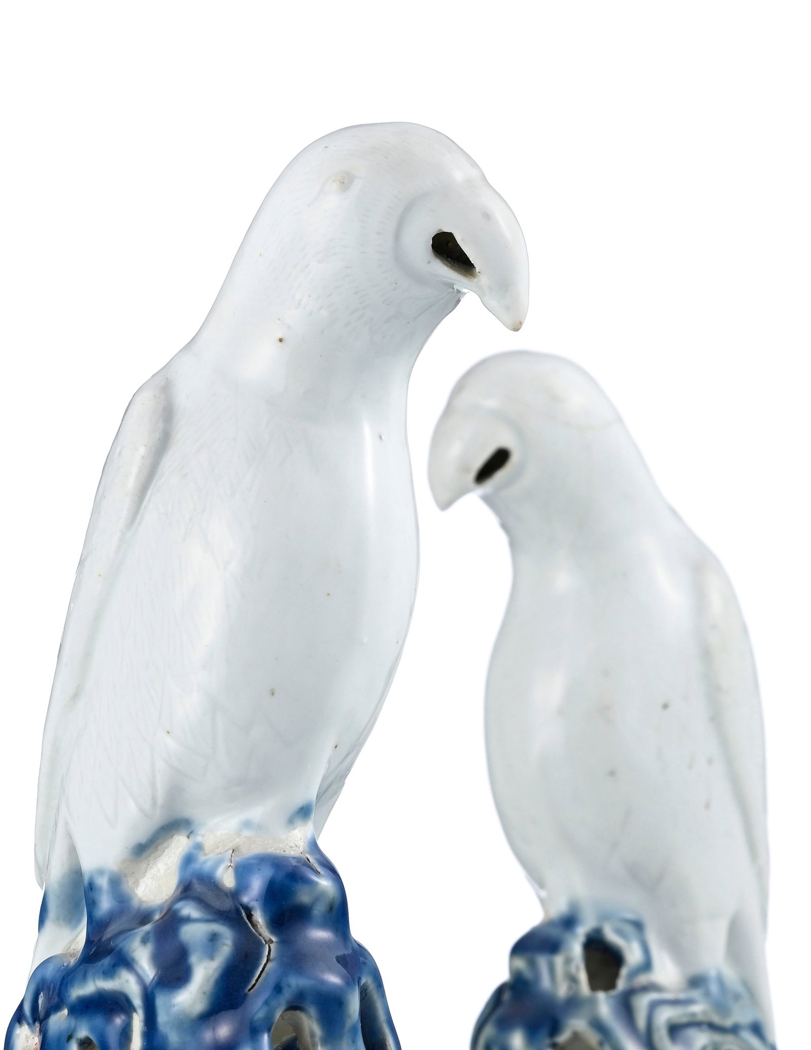 Paire de perroquets en porcelaine, Chine, dynastie Qing, les perroquets à glaçure monochro - 4