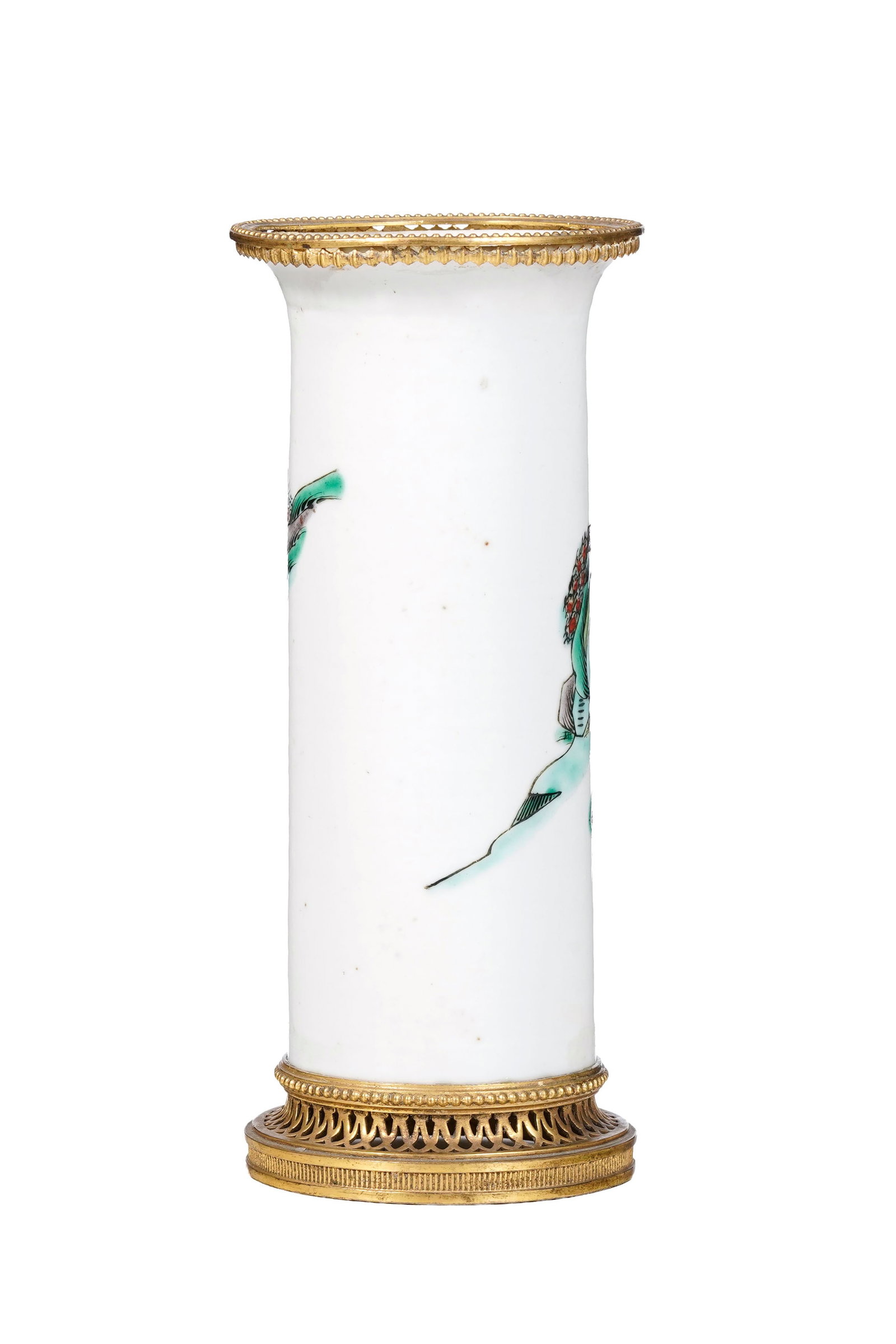 Petit vase cornet en porcelaine famille verte, Chine, dynastie Qing, avec monture européenne en - 2