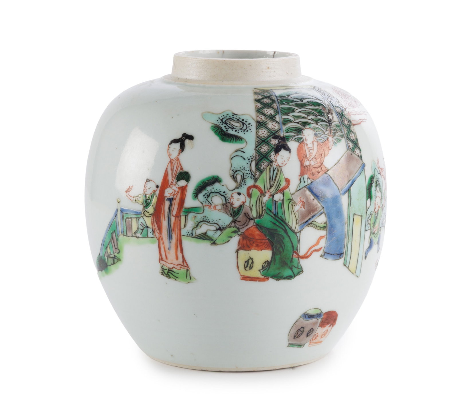 Petit pot à gingembre en porcelaine famille verte, Chine, XIX-XXe s., décor de femmes et e - 3