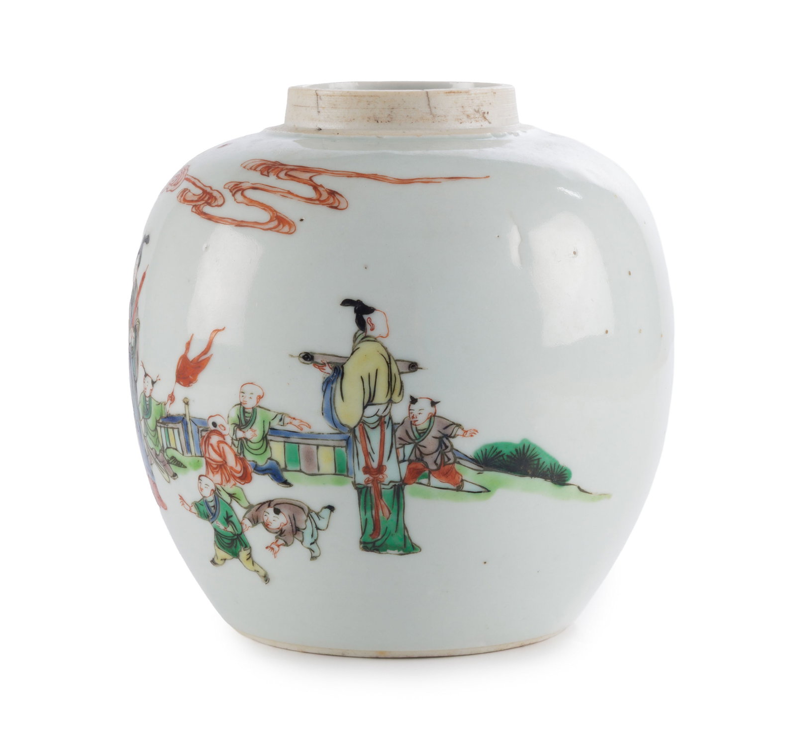 Petit pot à gingembre en porcelaine famille verte, Chine, XIX-XXe s., décor de femmes et e - 4