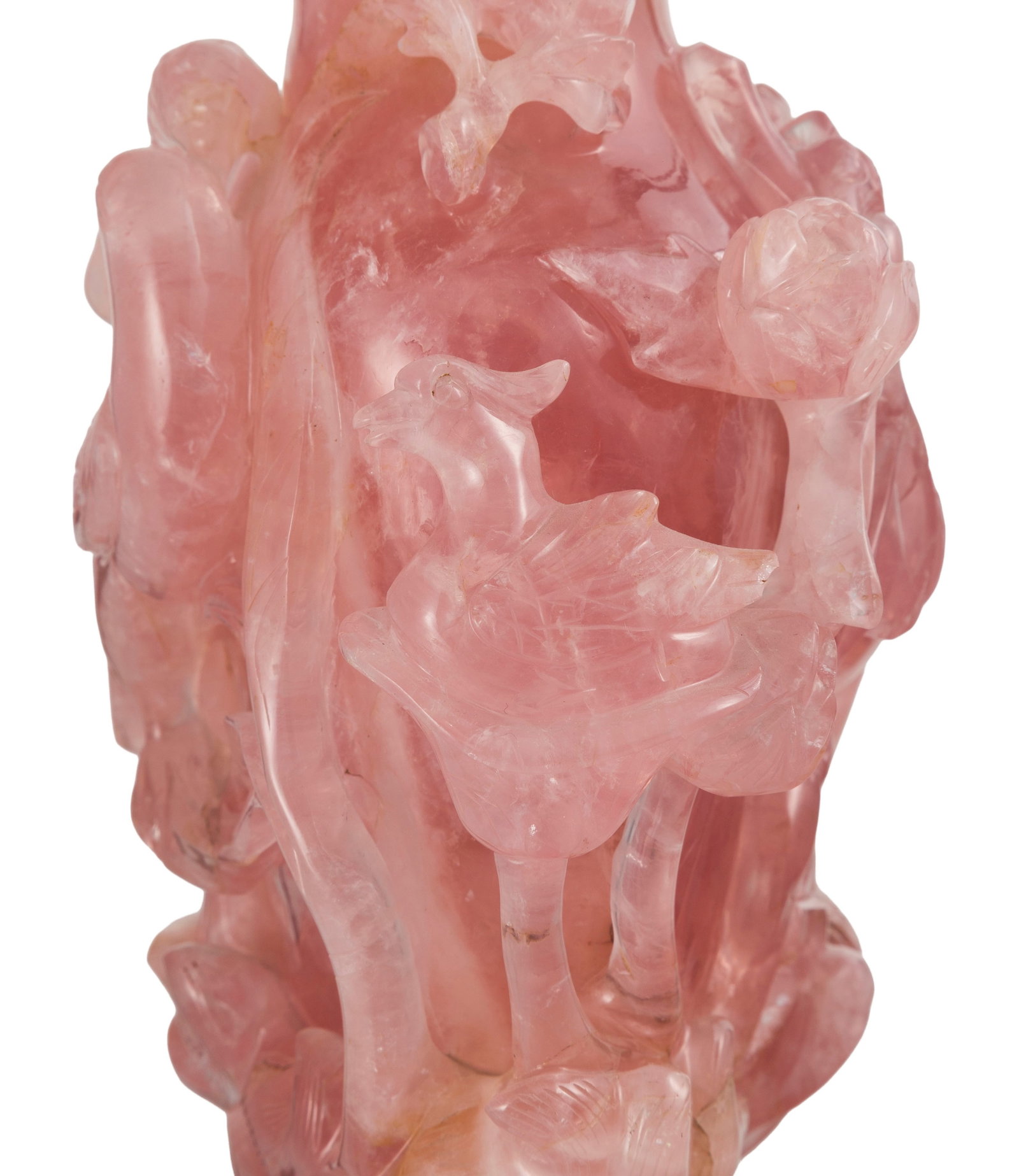 Vase couvert en quartz rose, Chine, à décor en relief dit "cailles et millet", avec socle  - 8
