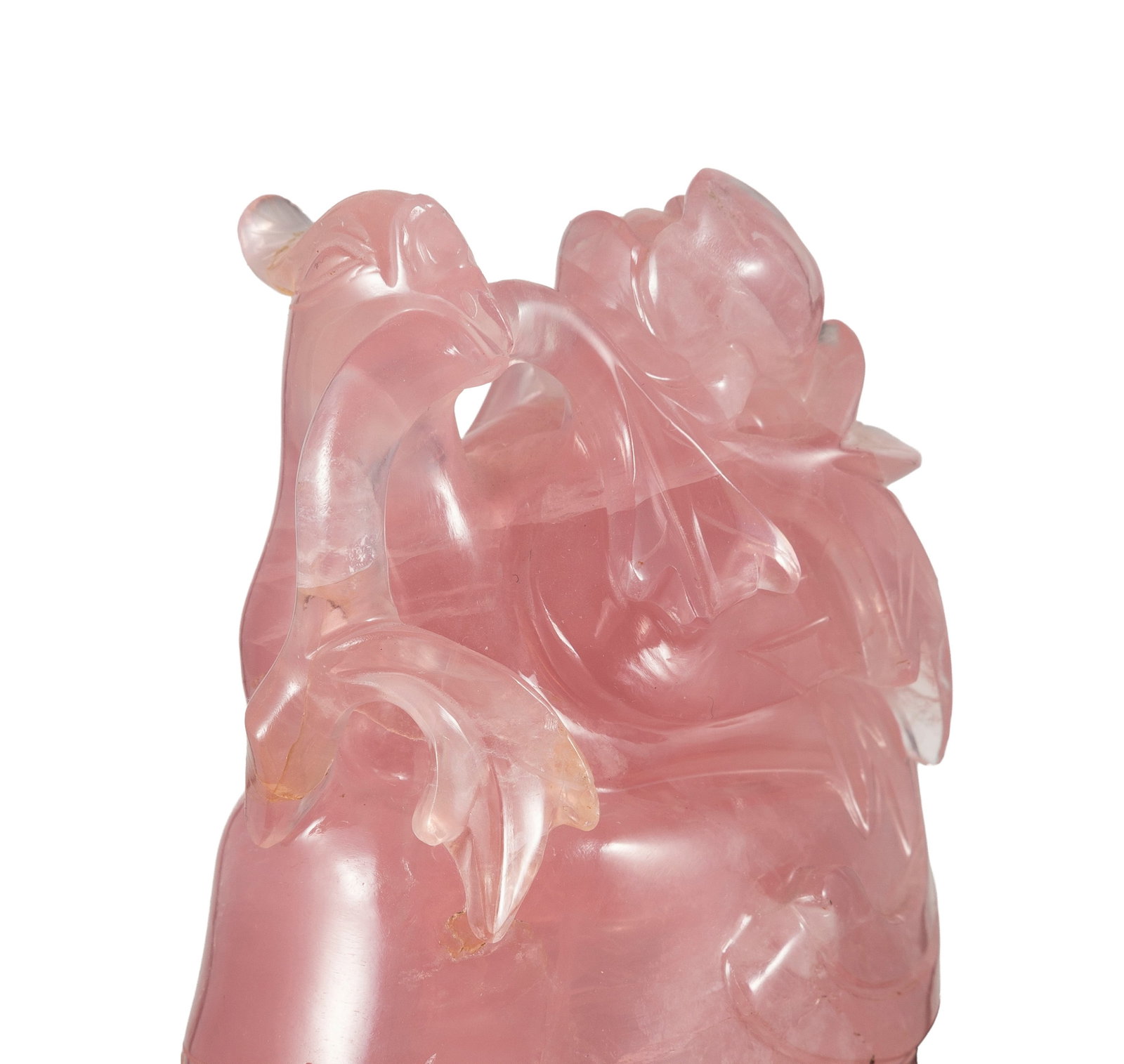Vase couvert en quartz rose, Chine, à décor en relief dit "cailles et millet", avec socle  - 9
