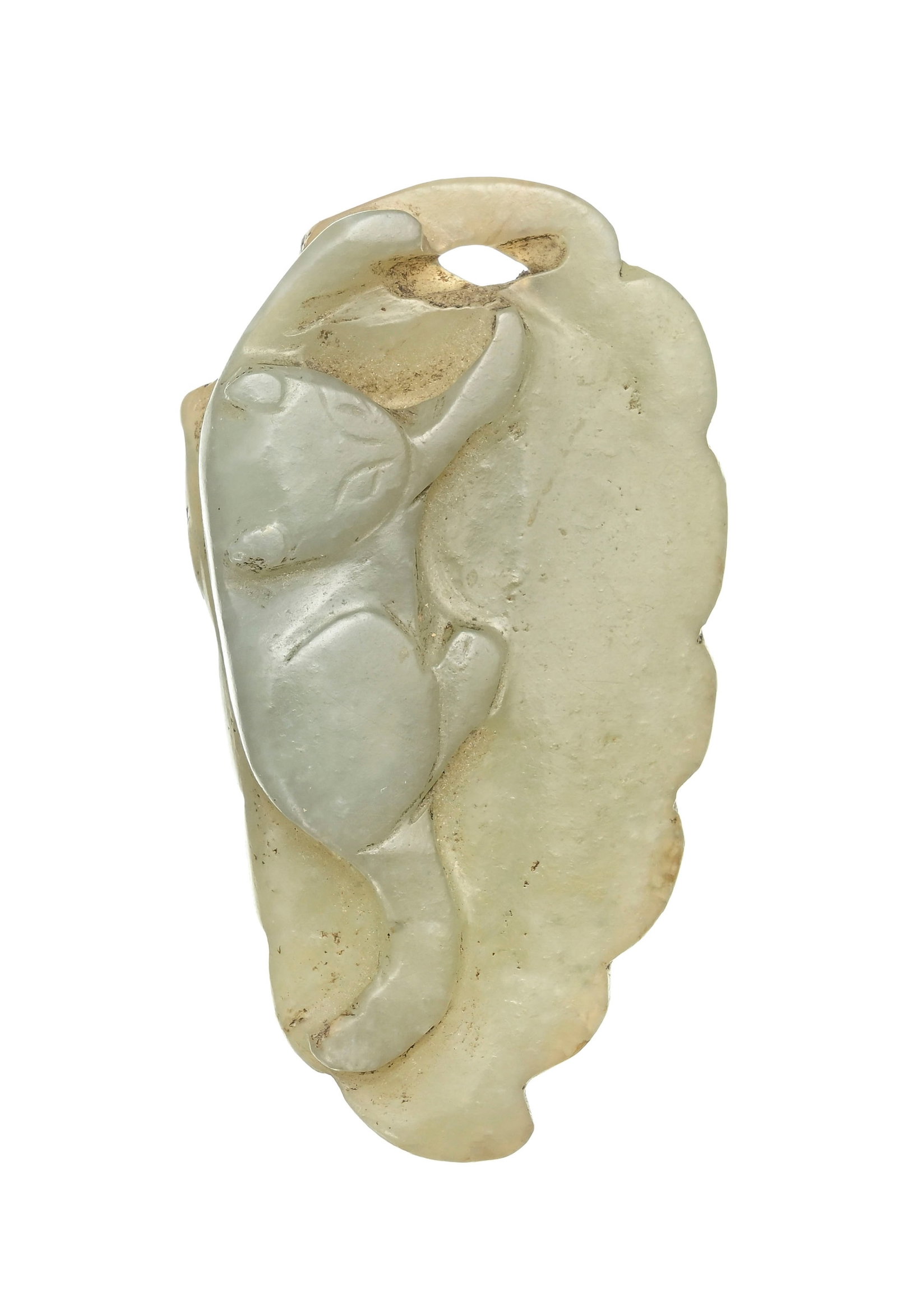 Félins se reposant, ensemble de 9 sculptures en jade, Chine, comprenant: 1 chilong sur une sap& - 5