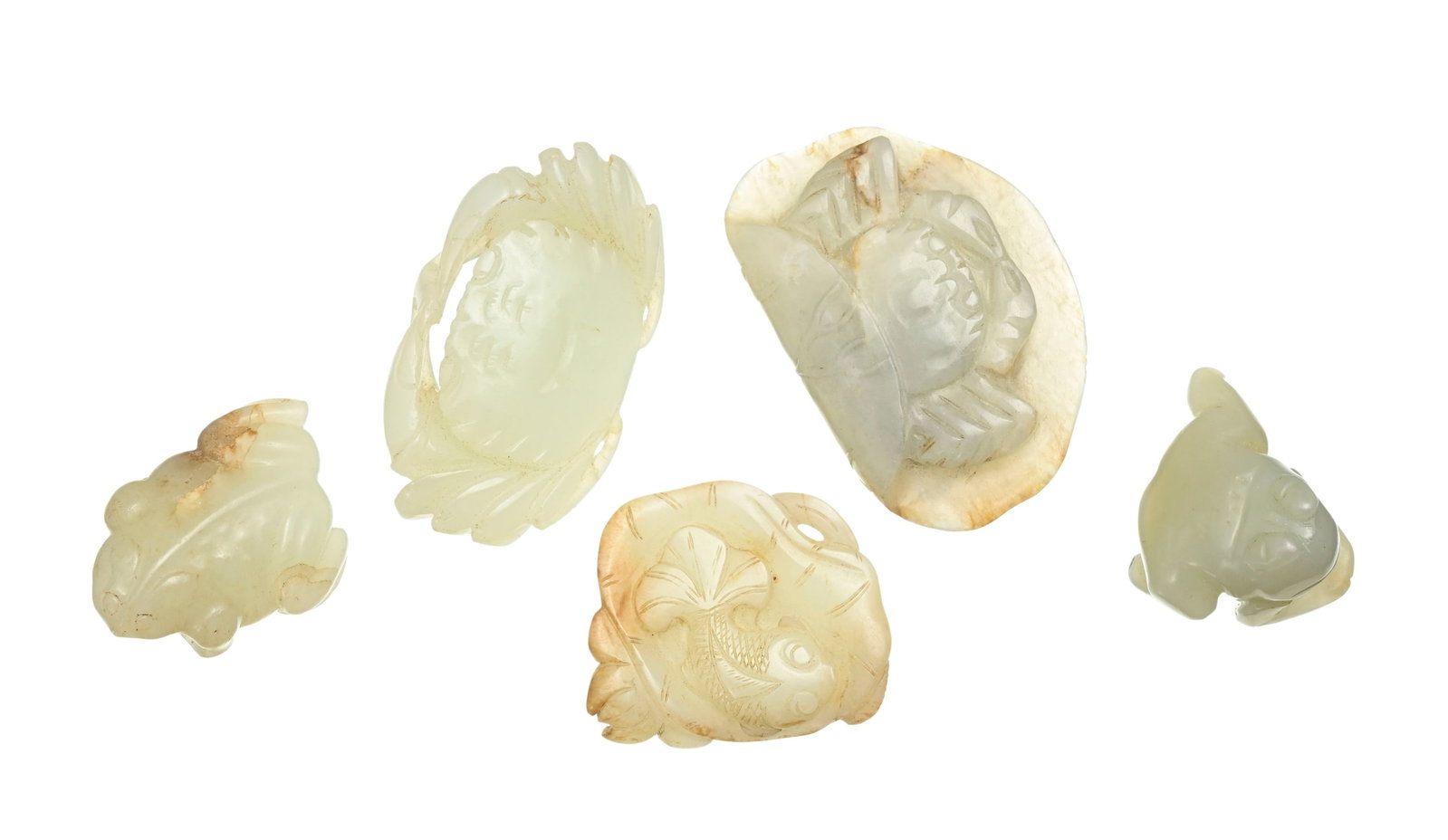 Amphibiens et crustacés, ensemble de 5 sculptures en jade, Chine, comprenant: 2 crabes dont un  (1 of 6)
