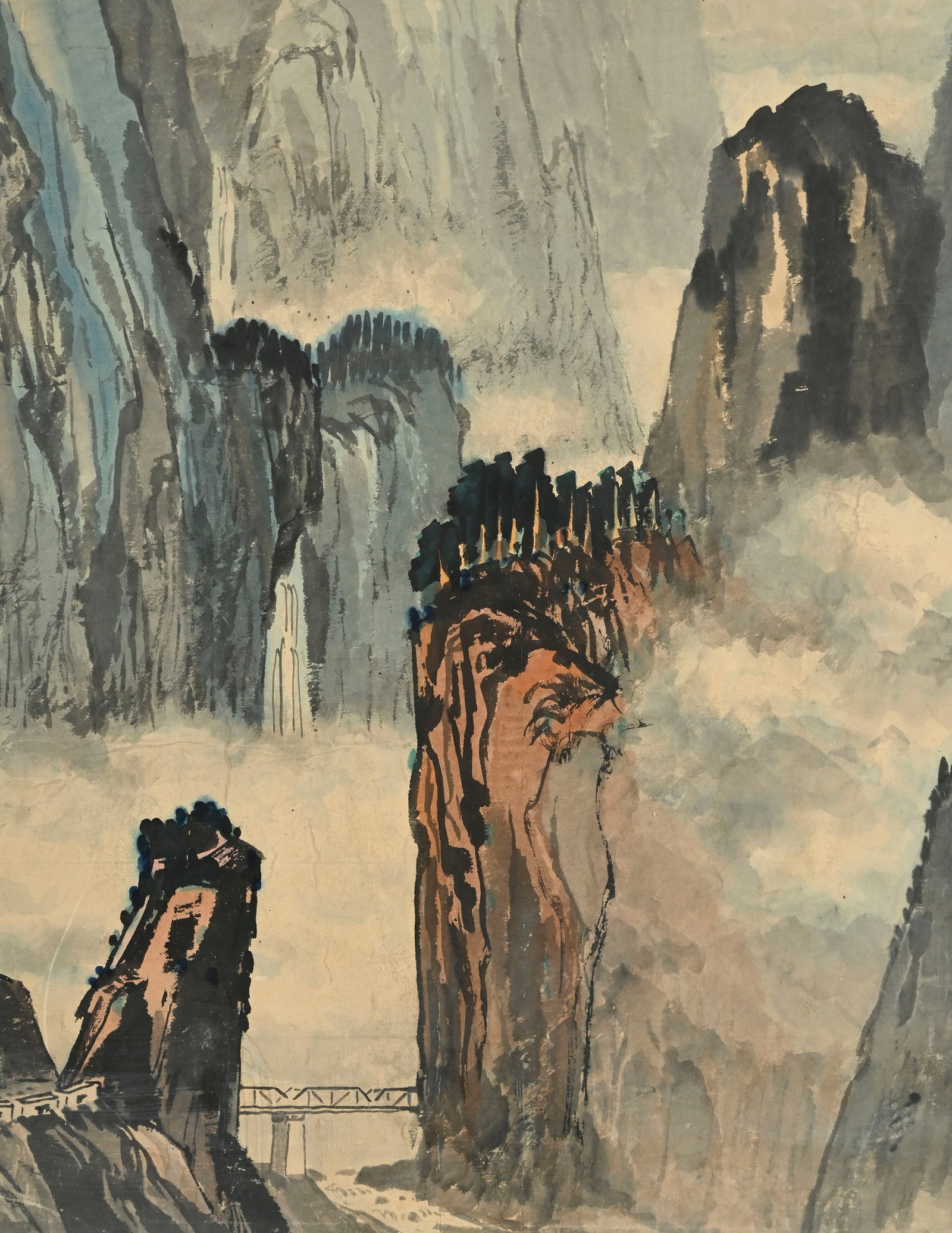 Paysage, encre sur papier, Chine, daté 1965, signature et sceaux de Ma Pai-shui (馬௙ - 3