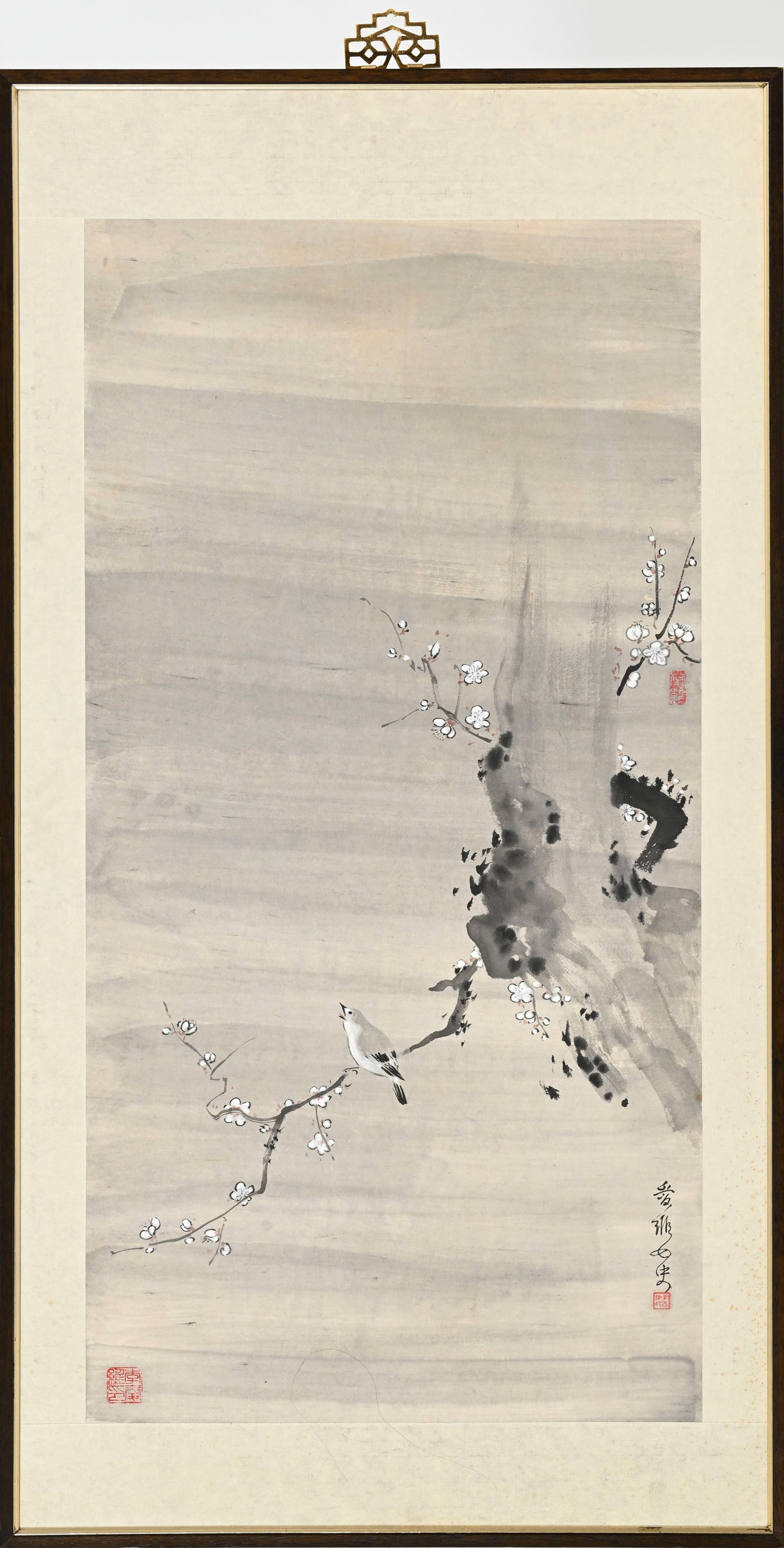 LI Ai Vee (1932-2021), oiseau chantant sur une branche de cerisier, peinture sur papier, XX-XXIe s., (1 of 6)