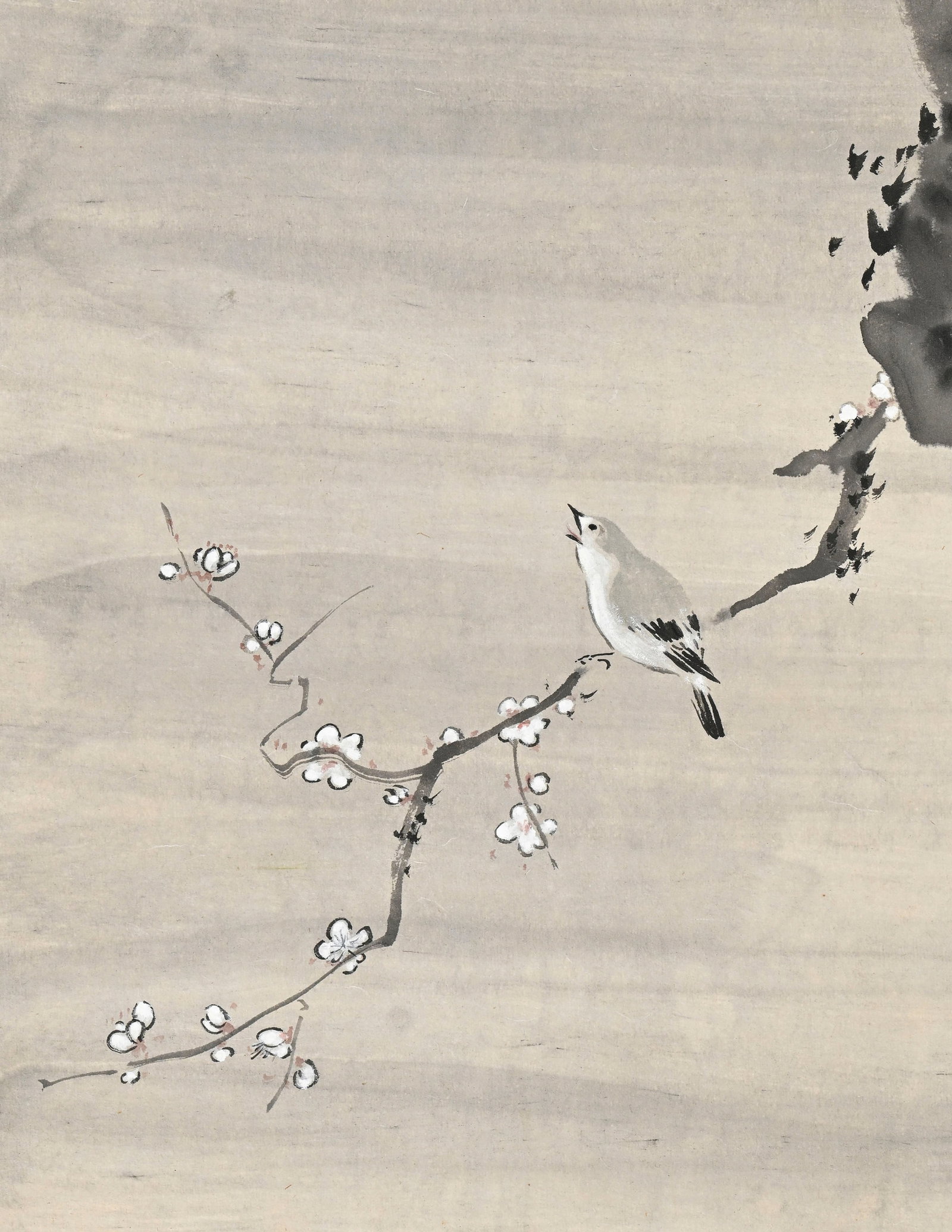 LI Ai Vee (1932-2021), oiseau chantant sur une branche de cerisier, peinture sur papier, XX-XXIe s., - 3