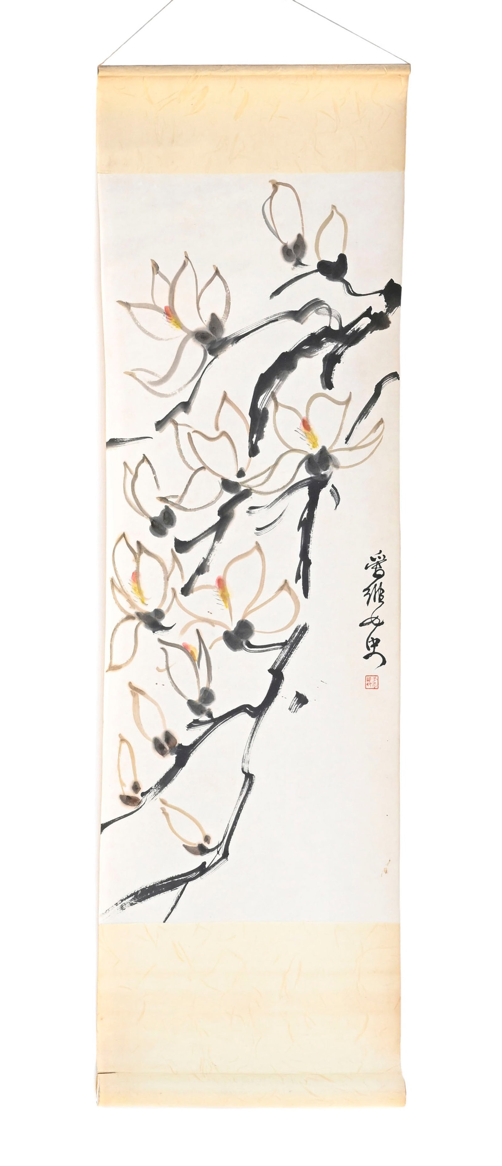 LI Ai Vee (1932-2021), fleurs, ensemble de 3 peintures sur papier, montées en rouleau, XX-XXIe  (1 of 3)