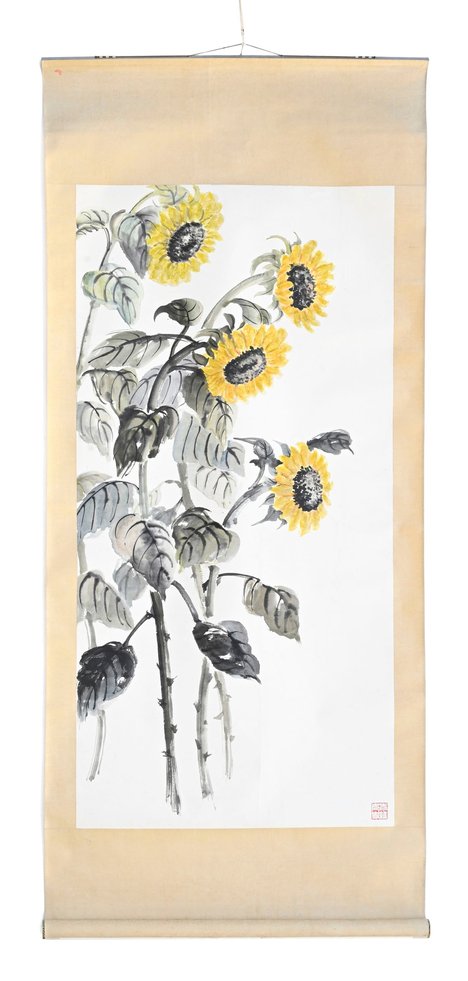 LI Ai Vee (1932-2021), fleurs, ensemble de 3 peintures sur papier, montées en rouleau, XX-XXIe  - 3